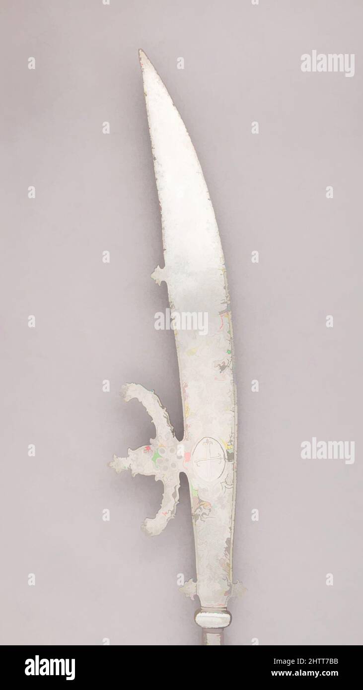 Arte ispirata a Fauchard, ca. 1550, Venezia, Italiano, Venezia, acciaio, Legno, tessile, L. 8 ft. 11 poll. (271,8 cm); L. della testa 35 7/16" (90 cm); W. 7 1/6" (18 cm); peso 8 libbre 0,1 once (3631,6 g), armi Shafted, opere classiche modernizzate da Artotop con un tuffo di modernità. Forme, colore e valore, impatto visivo accattivante sulle emozioni artistiche attraverso la libertà delle opere d'arte in modo contemporaneo. Un messaggio senza tempo che persegue una nuova direzione selvaggiamente creativa. Artisti che si rivolgono al supporto digitale e creano l'NFT Artotop Foto Stock