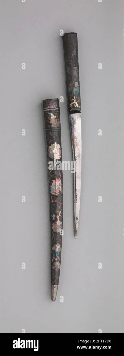 Arte ispirata a Dagger con guaina, ca. 14th–15th secolo, probabilmente Asia centrale o occidentale, ferro, argento, L. con guaina da 12 poll. (30,5 cm); L. senza guaina da 9 3/8" (23,8 cm); W. 3/4" (1,9 cm); peso 5,2 once (147,4 g); peso della guaina 4,2 oz. (119,1 g), Daggers, opere classiche modernizzate da Artotop con un tuffo di modernità. Forme, colore e valore, impatto visivo accattivante sulle emozioni artistiche attraverso la libertà delle opere d'arte in modo contemporaneo. Un messaggio senza tempo che persegue una nuova direzione selvaggiamente creativa. Artisti che si rivolgono al supporto digitale e creano l'NFT Artotop Foto Stock