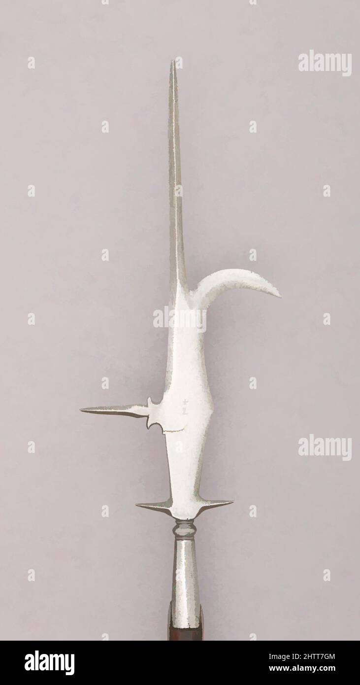 Arte ispirata a Guisarme, 16th secolo, Italiano, acciaio, legno, L. 64 5/8 poll. (164,1 cm); L. della testa 15 7/16" (39,2 cm); W. 5 3/4" (14,6 cm); peso 1 libbre 8,4 once (691,7 g), armi Shafted, opere classiche modernizzate da Artotop con un tuffo di modernità. Forme, colore e valore, impatto visivo accattivante sulle emozioni artistiche attraverso la libertà delle opere d'arte in modo contemporaneo. Un messaggio senza tempo che persegue una nuova direzione selvaggiamente creativa. Artisti che si rivolgono al supporto digitale e creano l'NFT Artotop Foto Stock