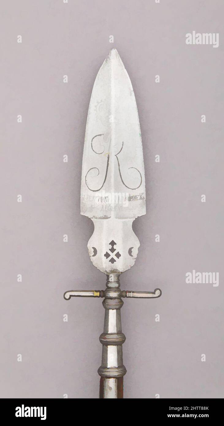 Arte ispirata da Spontoon, 18th secolo, tedesco, acciaio, legno (cenere), L. 74 poll. (188 cm); L. della testa 15 1/2" (39,4 cm); W. 4 9/16" (11,6 cm); peso 3 libbre 5,3 once (1511 g), armi Shafted, opere classiche modernizzate da Artotop con un tuffo di modernità. Forme, colore e valore, impatto visivo accattivante sulle emozioni artistiche attraverso la libertà delle opere d'arte in modo contemporaneo. Un messaggio senza tempo che persegue una nuova direzione selvaggiamente creativa. Artisti che si rivolgono al supporto digitale e creano l'NFT Artotop Foto Stock