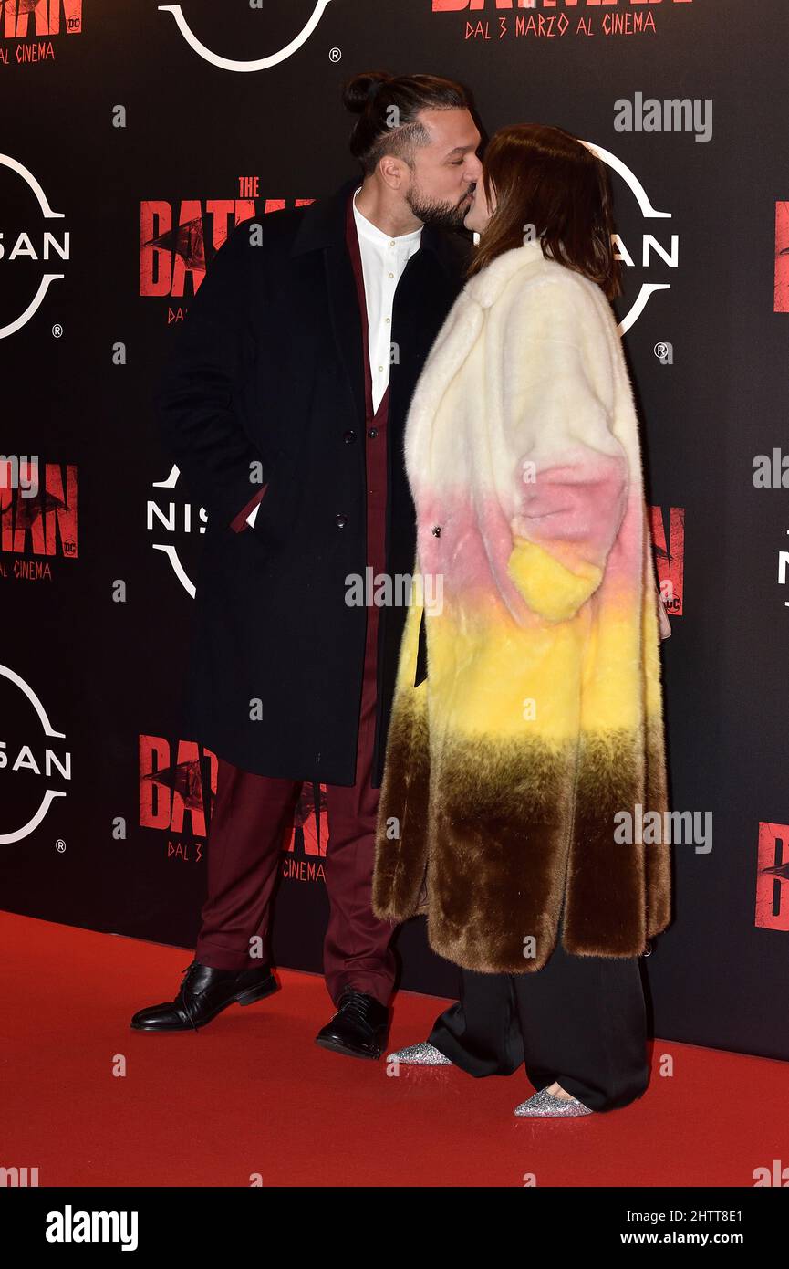 Michela Giraud e Riccardo Cotumaccio assistono al tappeto rosso della prima del film The Batman allo Space moderno Cinema.Rome. (Italia) Marzo 1th 2022 Foto Stock