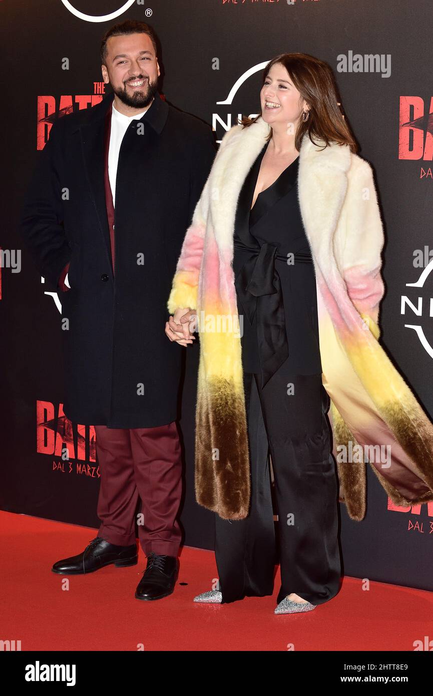 Michela Giraud e Riccardo Cotumaccio assistono al tappeto rosso della prima del film The Batman allo Space moderno Cinema.Rome. (Italia) Marzo 1th 2022 Foto Stock