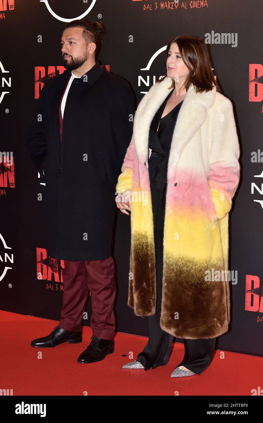 Michela Giraud e Riccardo Cotumaccio assistono al tappeto rosso della prima del film The Batman allo Space moderno Cinema.Rome. (Italia) Marzo 1th 2022 Foto Stock