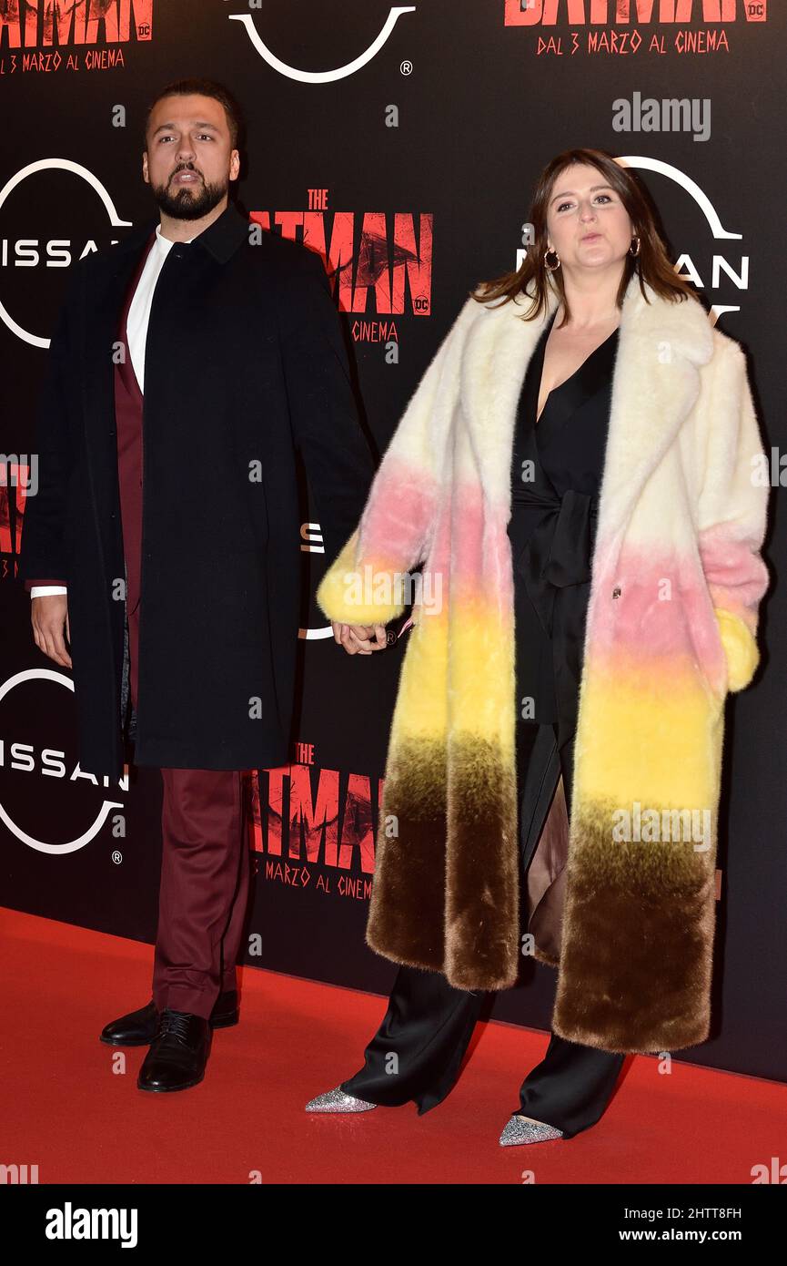 Michela Giraud e Riccardo Cotumaccio assistono al tappeto rosso della prima del film The Batman allo Space moderno Cinema.Rome. (Italia) Marzo 1th 2022 Foto Stock