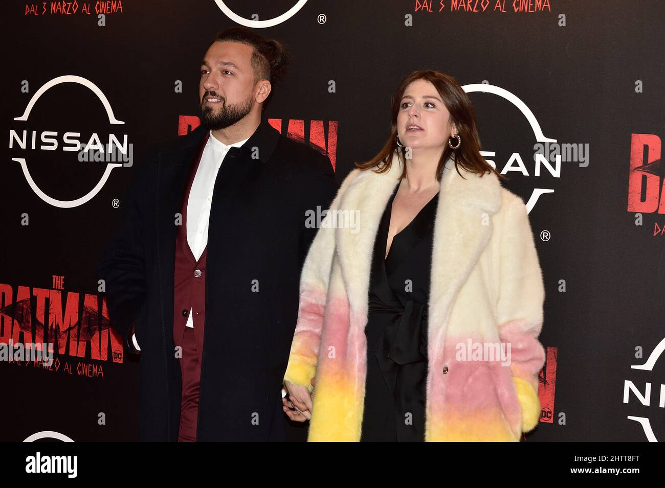 Michela Giraud e Riccardo Cotumaccio assistono al tappeto rosso della prima del film The Batman allo Space moderno Cinema.Rome. (Italia) Marzo 1th 2022 Foto Stock