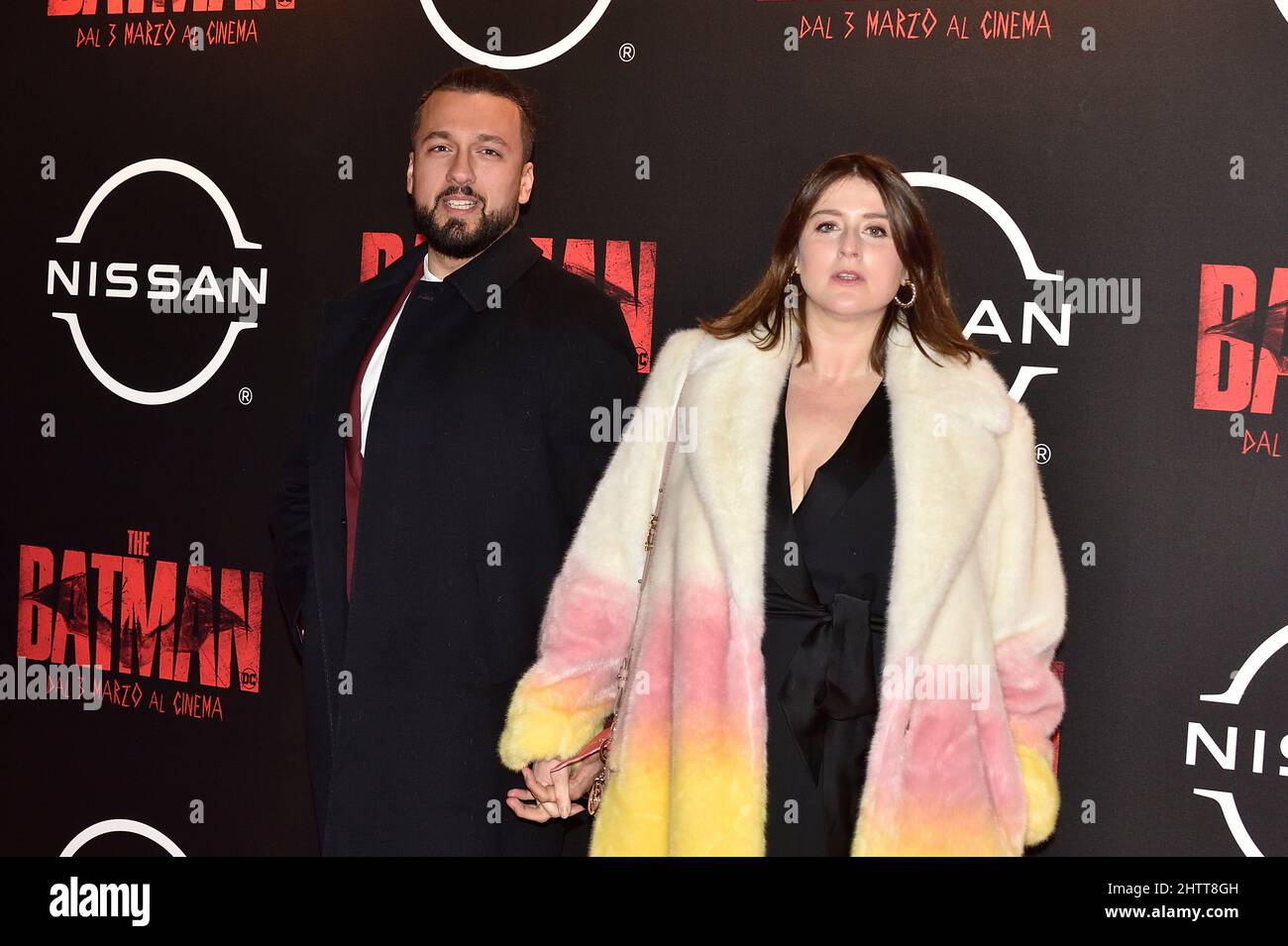 Michela Giraud e Riccardo Cotumaccio assistono al tappeto rosso della prima del film The Batman allo Space moderno Cinema.Rome. (Italia) Marzo 1th 2022 Foto Stock