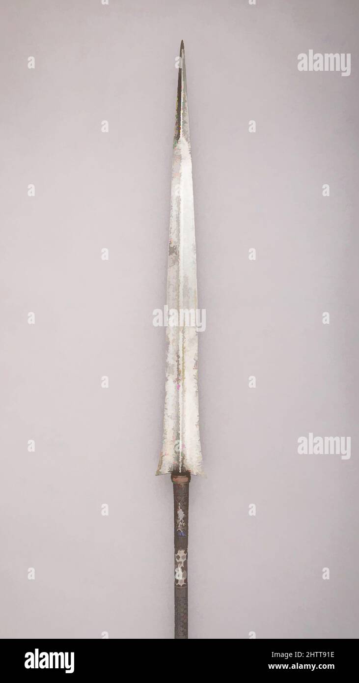 Arte ispirata da Speare, forse 17th secolo, Madras, Vizianagram, indiano, Vizianagram, Madras, acciaio, ferro, L. 63 poll. (160 cm); L. della testa 26 5/16" (66,8 cm); W. 3" (7,6 cm); peso 4 libbre 3,4 once (1910,8 g), armi Shafted, opere classiche modernizzate da Artotop con un tuffo di modernità. Forme, colore e valore, impatto visivo accattivante sulle emozioni artistiche attraverso la libertà delle opere d'arte in modo contemporaneo. Un messaggio senza tempo che persegue una nuova direzione selvaggiamente creativa. Artisti che si rivolgono al supporto digitale e creano l'NFT Artotop Foto Stock