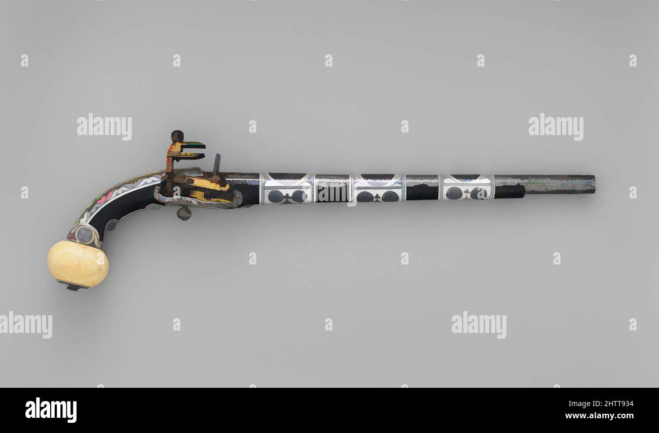 Arte ispirata da Snaphaunce Gun, 18th secolo, marocchino, Kabyle, legno, Acciaio, avorio, argento, ferro, L. 53 poll. (134,6 cm), Firearms-Guns-Snaphaunce, opere classiche modernizzate da Artotop con un tuffo di modernità. Forme, colore e valore, impatto visivo accattivante sulle emozioni artistiche attraverso la libertà delle opere d'arte in modo contemporaneo. Un messaggio senza tempo che persegue una nuova direzione selvaggiamente creativa. Artisti che si rivolgono al supporto digitale e creano l'NFT Artotop Foto Stock