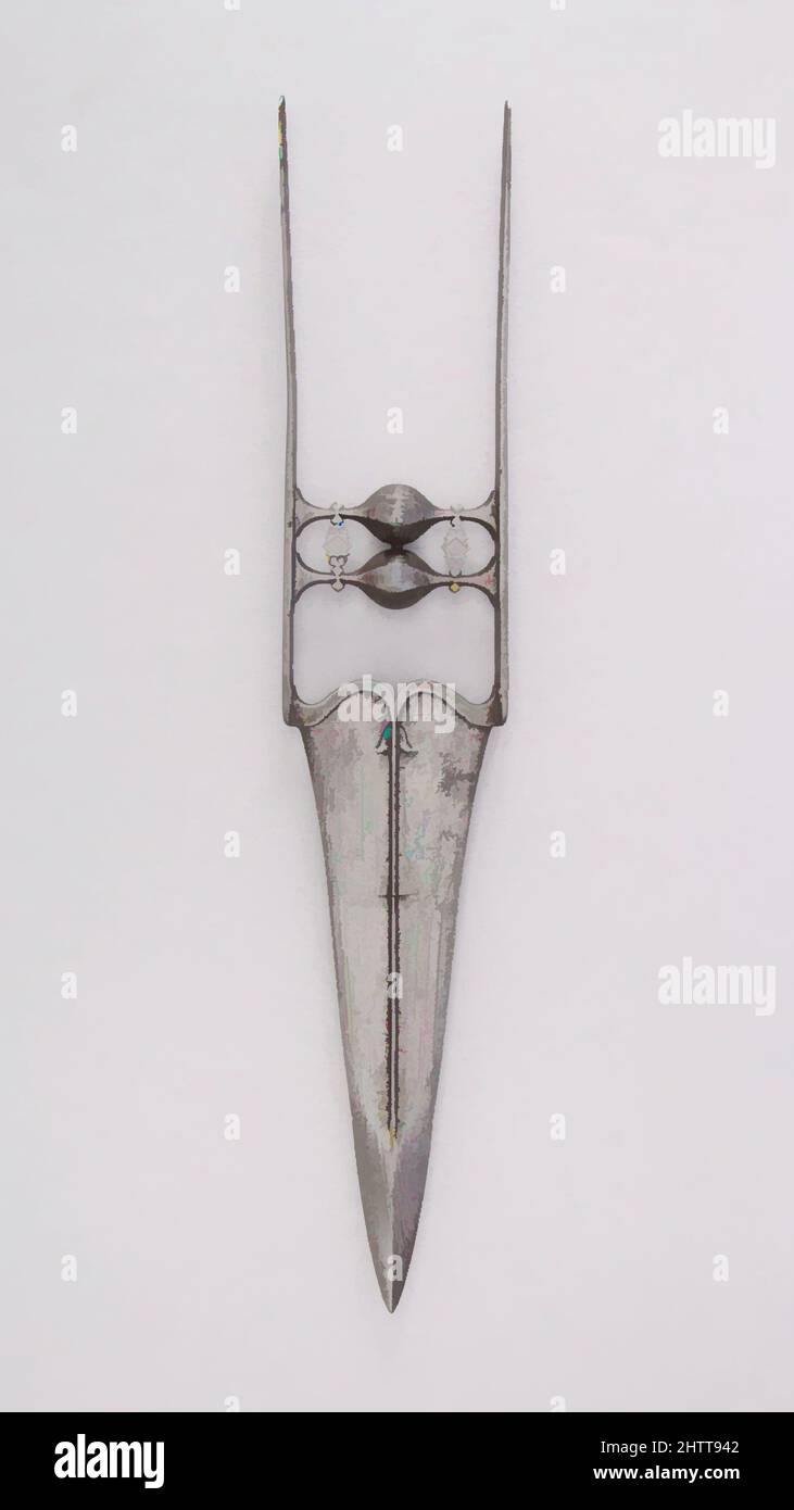 Arte ispirata da Dagger (Katar), 17th–18th secolo, indiano, acciaio, L. 16 7/8 poll. (42,9 cm); W. 3 3/16" (8,1 cm); peso 12,1 once (343 g), Daggers, opere classiche modernizzate da Artotop con un tuffo di modernità. Forme, colore e valore, impatto visivo accattivante sulle emozioni artistiche attraverso la libertà delle opere d'arte in modo contemporaneo. Un messaggio senza tempo che persegue una nuova direzione selvaggiamente creativa. Artisti che si rivolgono al supporto digitale e creano l'NFT Artotop Foto Stock