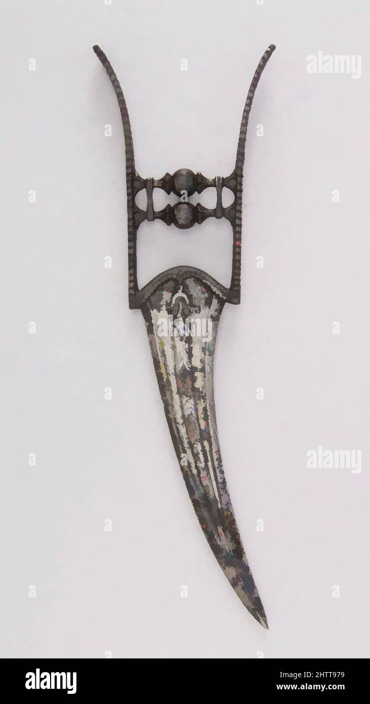Arte ispirata da Dagger (Katar), 18th secolo, indiano, acciaio, H. 11 1/4 poll. (28,6 cm); W. 3 7/16" (8,7 cm); peso 6,7 once (189,9 g), Daggers, opere classiche modernizzate da Artotop con un tuffo di modernità. Forme, colore e valore, impatto visivo accattivante sulle emozioni artistiche attraverso la libertà delle opere d'arte in modo contemporaneo. Un messaggio senza tempo che persegue una nuova direzione selvaggiamente creativa. Artisti che si rivolgono al supporto digitale e creano l'NFT Artotop Foto Stock