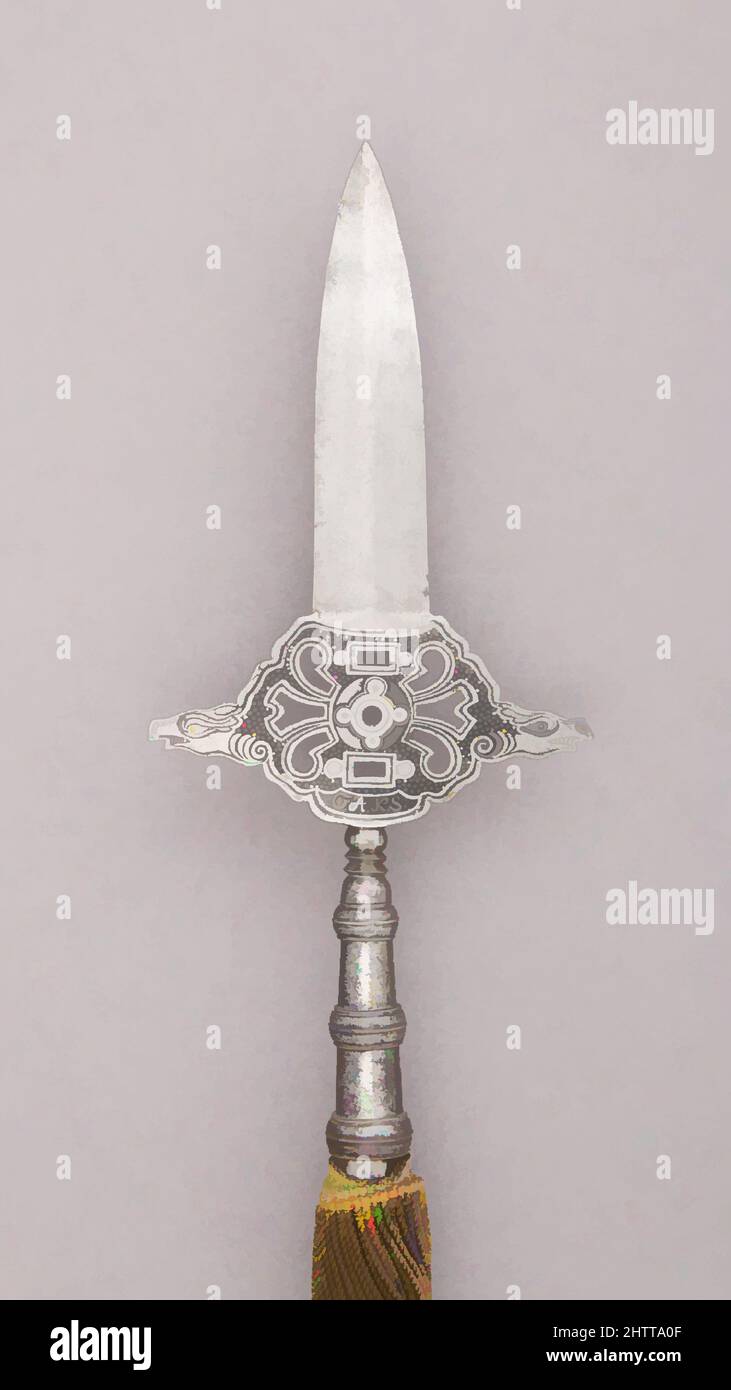 Arte ispirata da partigiano, 18th secolo, tedesco, acciaio, legno, Filo metallico, tessuto, L. 92 1/8 poll. (234 cm); L. della testa 15 3/8" (39,1 cm); W. 6 3/4" (17,1 cm); peso 4 libbre 4,5 once (1941,9 g), armi Shafted, opere classiche modernizzate da Artotop con un tuffo di modernità. Forme, colore e valore, impatto visivo accattivante sulle emozioni artistiche attraverso la libertà delle opere d'arte in modo contemporaneo. Un messaggio senza tempo che persegue una nuova direzione selvaggiamente creativa. Artisti che si rivolgono al supporto digitale e creano l'NFT Artotop Foto Stock