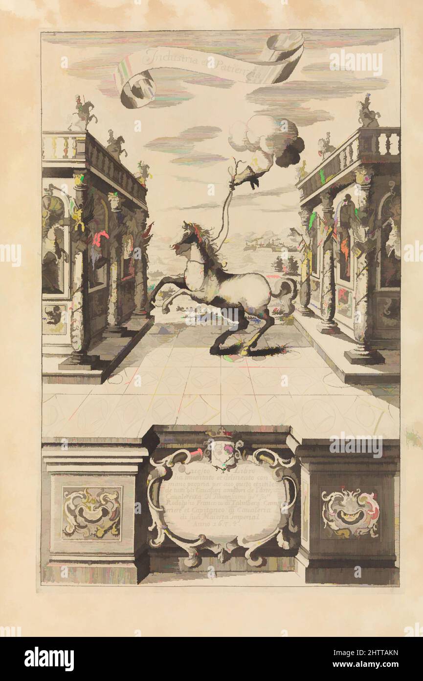 Art Inspired by Album of bit Designs, 1674, Bohemian, Ink on paper, copertine: 14 1/2 x 9 3/4 pollici (36,8 x 24,8 cm); fogli: 14 1/4 x 9 1/2 pollici (36,2 x 24,1 cm); piastre: circa 12 1/4 x 4" (31,5 x 10 cm), opere su carta-stampe, libri dedicati a vari tipi di punte di cavallo formarono un, opere classiche modernizzate da Artotop con un tuffo di modernità. Forme, colore e valore, impatto visivo accattivante sulle emozioni artistiche attraverso la libertà delle opere d'arte in modo contemporaneo. Un messaggio senza tempo che persegue una nuova direzione selvaggiamente creativa. Artisti che si rivolgono al supporto digitale e creano l'NFT Artotop Foto Stock
