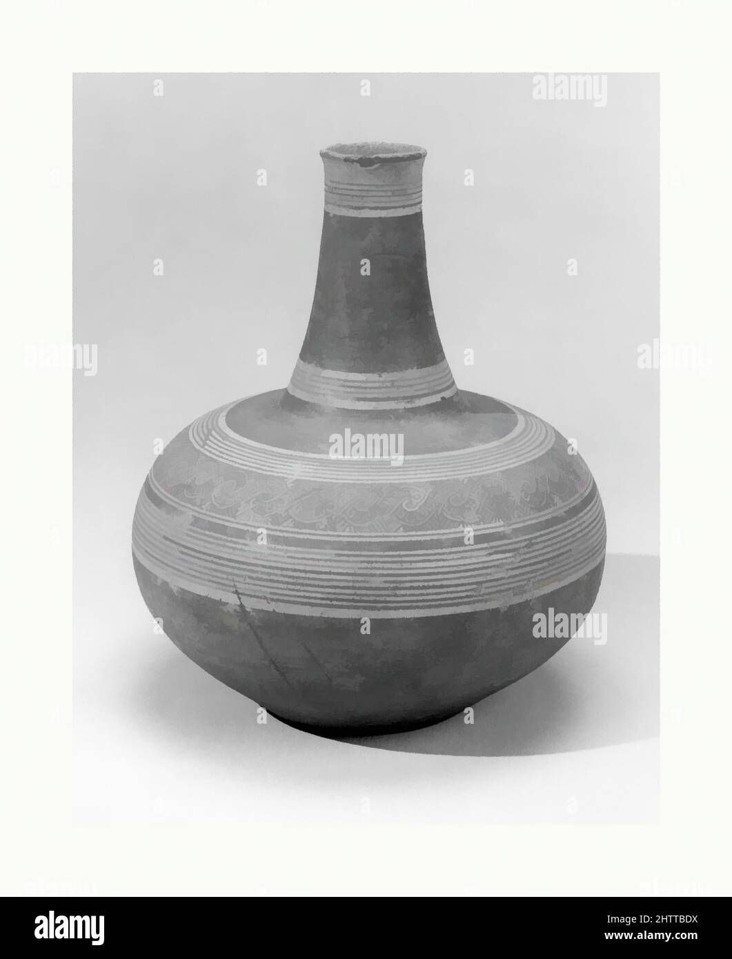 Arte ispirata da bottiglia, fine 14th secolo, Thailandia, terracotta con disegni argillosi intarsiati, H. 7 1/2 poll. (19 cm), Ceramica, opere classiche modernizzate da Artotop con un tuffo di modernità. Forme, colore e valore, impatto visivo accattivante sulle emozioni artistiche attraverso la libertà delle opere d'arte in modo contemporaneo. Un messaggio senza tempo che persegue una nuova direzione selvaggiamente creativa. Artisti che si rivolgono al supporto digitale e creano l'NFT Artotop Foto Stock