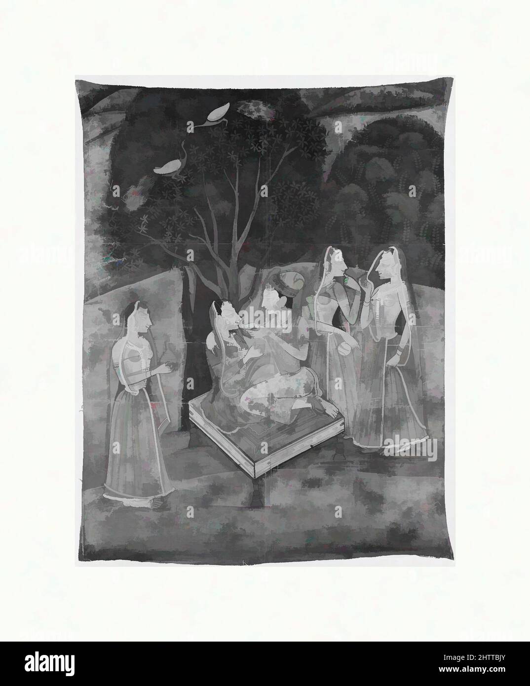 Arte ispirata dal Trionfo di Radha, 20th secolo, India, muro appeso; inchiostro, a colori e dorati su carta, 63 1/2 x 49 1/4 pollici (161,3 x 125,1 cm), dipinti, opere classiche modernizzate da Artotop con un tuffo di modernità. Forme, colore e valore, impatto visivo accattivante sulle emozioni artistiche attraverso la libertà delle opere d'arte in modo contemporaneo. Un messaggio senza tempo che persegue una nuova direzione selvaggiamente creativa. Artisti che si rivolgono al supporto digitale e creano l'NFT Artotop Foto Stock