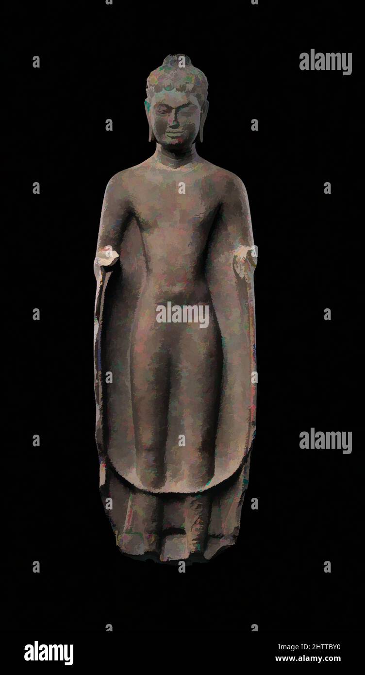 Arte ispirata da Buddha, periodo pre-Angkor, metà del 7th secolo, Cambogia meridionale, arenaria, H. 39 1/2 poll. (100,3 cm); W. 12" (30,5 cm); D. 4 1/4" (10,8 cm), scultura, all'inizio del settimo secolo un nuovo tipo di Buddha apparve nel sud-est asiatico, ispirato dalle innovazioni che erano, opere classiche modernizzate da Artotop con un tuffo di modernità. Forme, colore e valore, impatto visivo accattivante sulle emozioni artistiche attraverso la libertà delle opere d'arte in modo contemporaneo. Un messaggio senza tempo che persegue una nuova direzione selvaggiamente creativa. Artisti che si rivolgono al supporto digitale e creano l'NFT Artotop Foto Stock Arte ispirata da Buddha, periodo pre-Angkor, metà del 7th secolo, Cambogia meridionale, arenaria, H. 39 1/2 poll. (100,3 cm); W. 12" (30,5 cm); D. 4 1/4" (10,8 cm), scultura, all'inizio del settimo secolo un nuovo tipo di Buddha apparve nel sud-est asiatico, ispirato dalle innovazioni che erano, opere classiche modernizzate da Artotop con un tuffo di modernità. Forme, colore e valore, impatto visivo accattivante sulle emozioni artistiche attraverso la libertà delle opere d'arte in modo contemporaneo. Un messaggio senza tempo che persegue una nuova direzione selvaggiamente creativa. Artisti che si rivolgono al supporto digitale e creano l'NFT Artotop Foto Stock