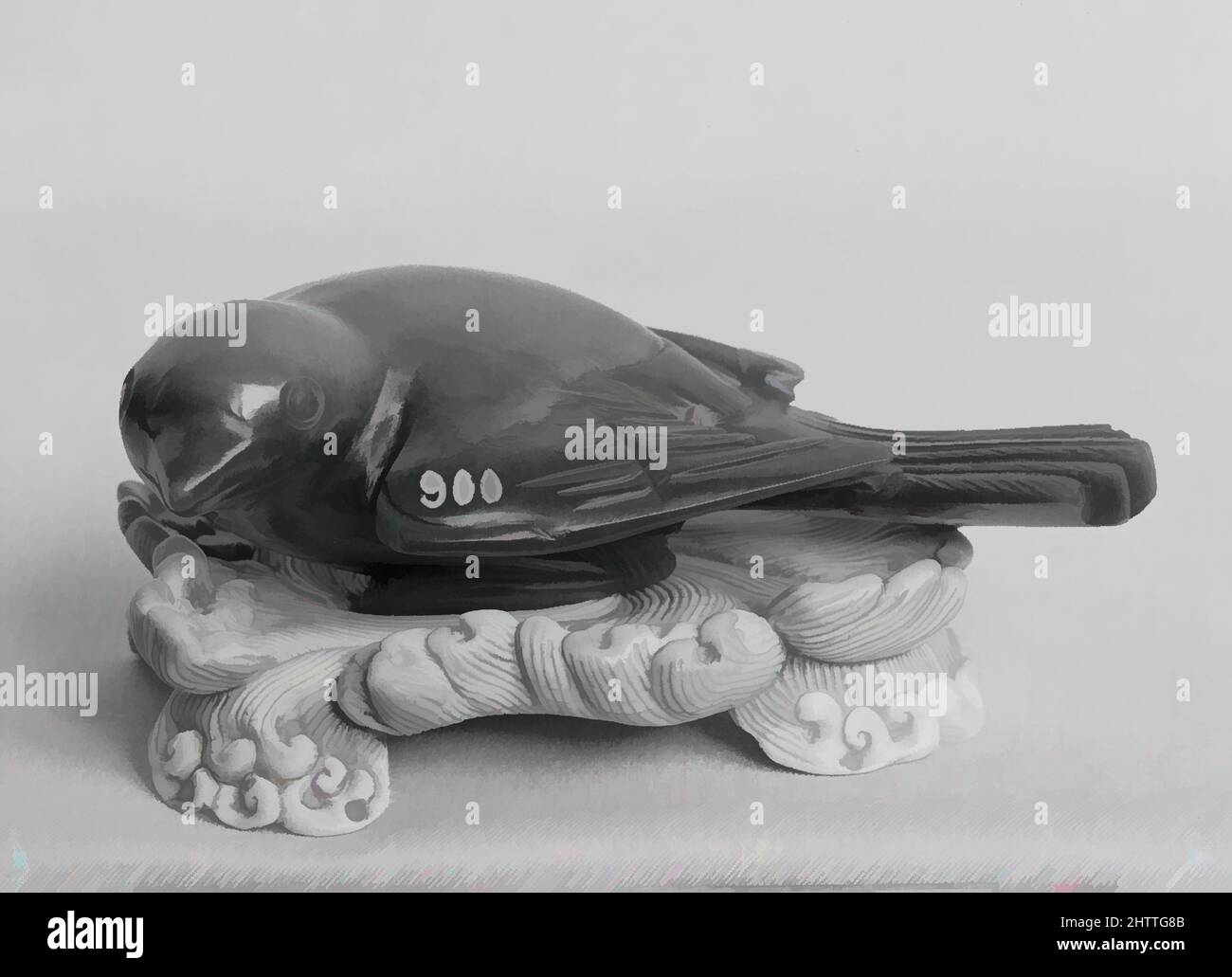 Arte ispirata da Figura di Swallow, 18th secolo, Cina, Calcedony-agate, avorio stand, L. 3 poll. (7,6 cm), Hardstone, opere classiche modernizzate da Artotop con un tuffo di modernità. Forme, colore e valore, impatto visivo accattivante sulle emozioni artistiche attraverso la libertà delle opere d'arte in modo contemporaneo. Un messaggio senza tempo che persegue una nuova direzione selvaggiamente creativa. Artisti che si rivolgono al supporto digitale e creano l'NFT Artotop Foto Stock
