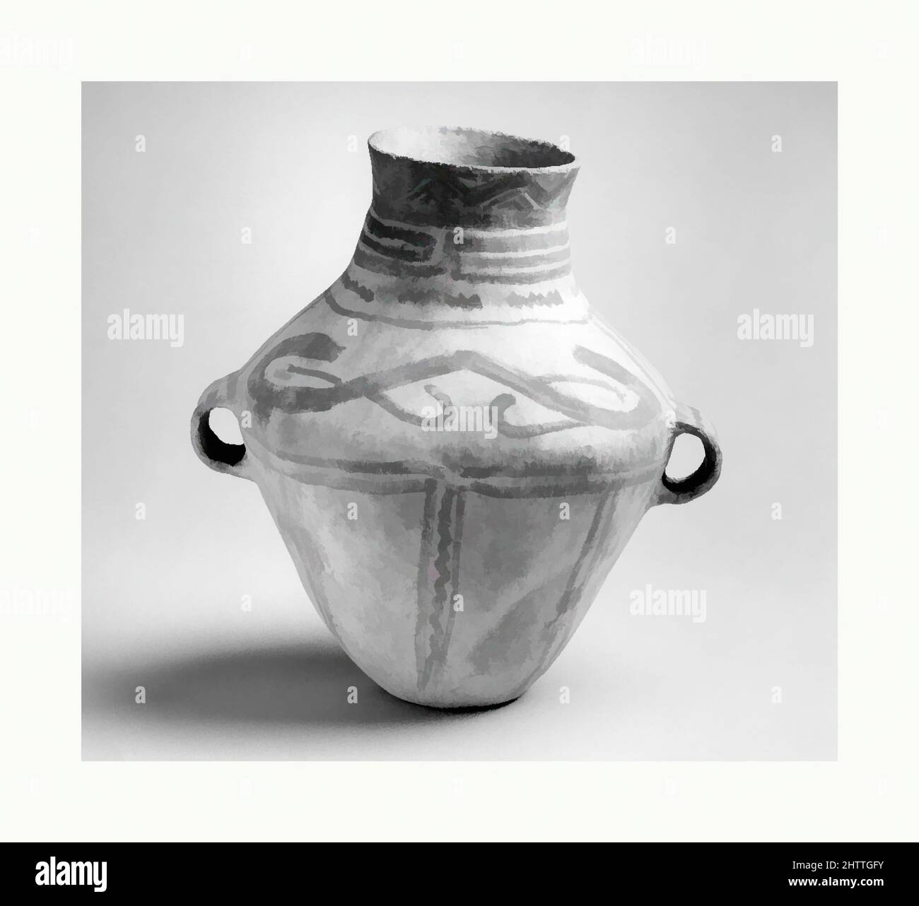 Arte ispirata da vaso (Guan), periodo neolitico, cultura Xindiana, 3200–2000 a.C., Cina, Terracotta, H. 10 1/2 poll. (26,7 cm), Ceramica, opere classiche modernizzate da Artotop con un tuffo di modernità. Forme, colore e valore, impatto visivo accattivante sulle emozioni artistiche attraverso la libertà delle opere d'arte in modo contemporaneo. Un messaggio senza tempo che persegue una nuova direzione selvaggiamente creativa. Artisti che si rivolgono al supporto digitale e creano l'NFT Artotop Foto Stock