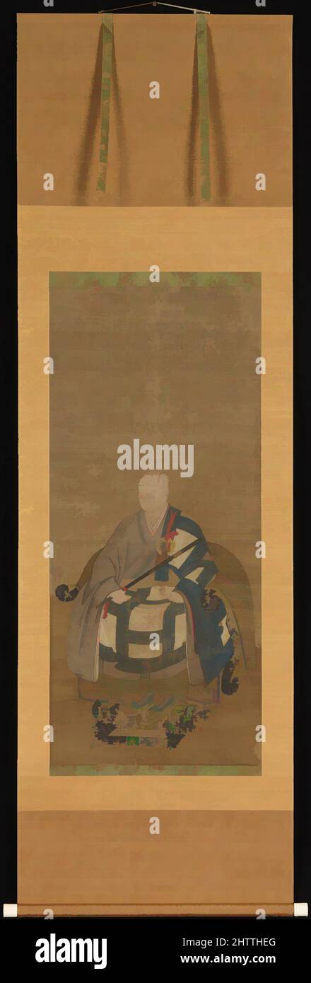 Arte ispirata da Ritratto di Kyūzan Sōei (1605-1656), 旧山宗英像, periodo Edo (1615-1868), 17th secolo, Giappone, Rotolo sospeso; inchiostro e colore su seta, 43 1/2 x 19 pollici (110,5 x 48,3 cm), dipinti, il chinsō, o ritratto di un maestro Zen, è l'epitome della cultura Zen. Dato da un maestro di a, opere classiche modernizzate da Artotop con un tuffo di modernità. Forme, colore e valore, impatto visivo accattivante sulle emozioni artistiche attraverso la libertà delle opere d'arte in modo contemporaneo. Un messaggio senza tempo che persegue una nuova direzione selvaggiamente creativa. Artisti che si rivolgono al supporto digitale e creano l'NFT Artotop Foto Stock