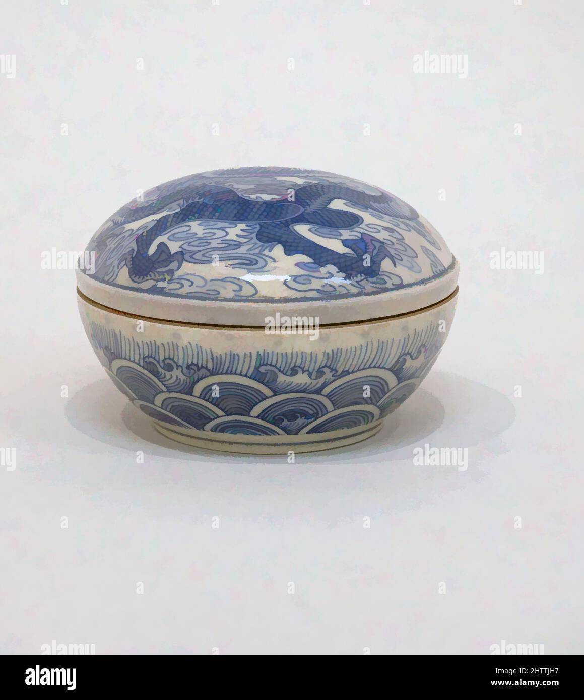 Arte ispirata a Rouge Box, dinastia Qing (1644-1911), periodo Kangxi (1662-1722), Cina, porcellana, Pasta morbida ricoperta da una rete di grilli grandi, H. 2" (5,1 cm); W. 3 1/4" (8,3 cm); diametro del cerchio: 3 1/4" (8,3 cm); diam. Di piede: 2 poll. (5,1 cm), Ceramica, opere classiche modernizzate da Artotop con un tuffo di modernità. Forme, colore e valore, impatto visivo accattivante sulle emozioni artistiche attraverso la libertà delle opere d'arte in modo contemporaneo. Un messaggio senza tempo che persegue una nuova direzione selvaggiamente creativa. Artisti che si rivolgono al supporto digitale e creano l'NFT Artotop Foto Stock