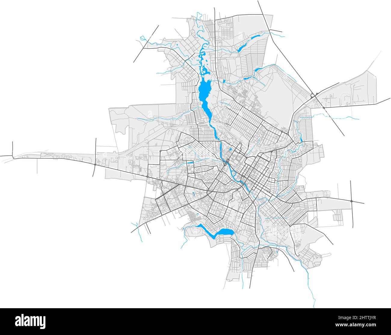 Kropyvnytskyi, Kirovohrad Oblast, Ucraina mappa vettoriale ad alta risoluzione con confini della città e percorsi delineati. Contorni aggiuntivi bianchi per le strade principali Illustrazione Vettoriale