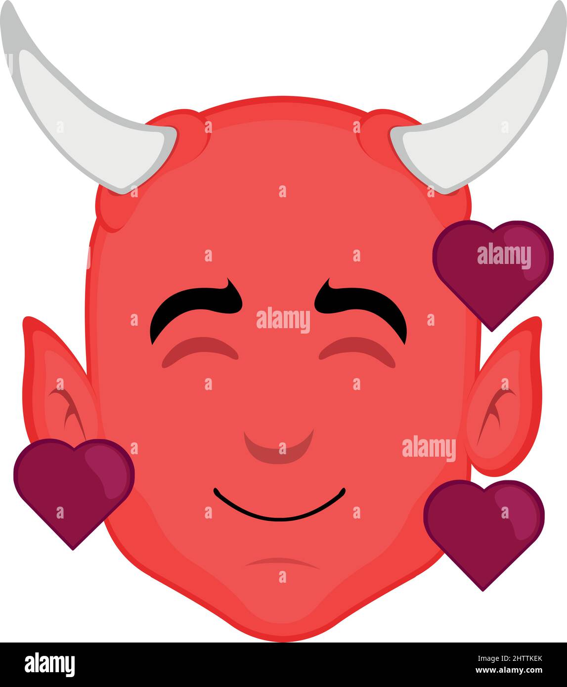 Illustrazione vettoriale di un volto di demone cartoon circondato da cuori Illustrazione Vettoriale