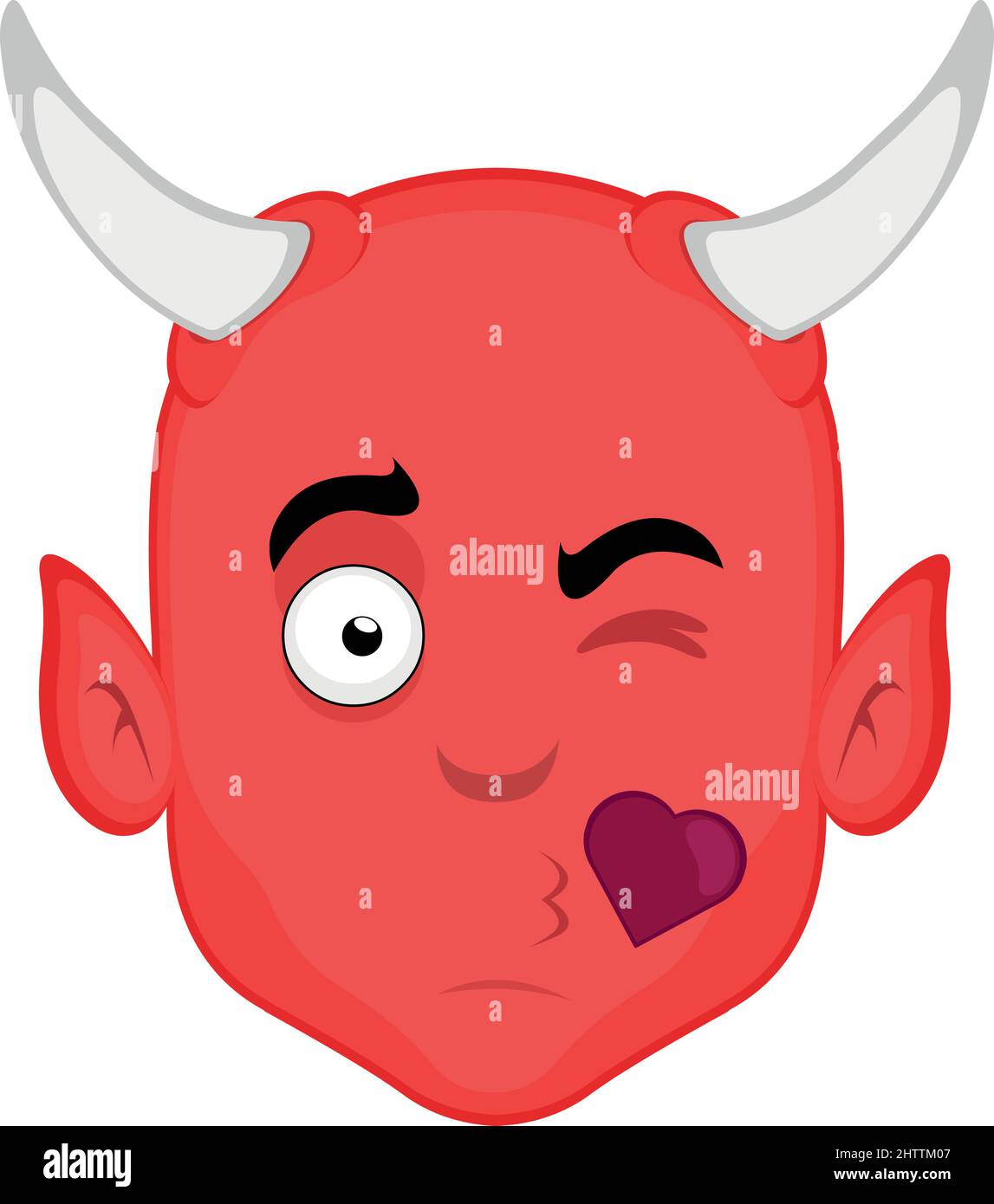 Illustrazione vettoriale di un volto di demone cartoon che dà un bacio a forma di cuore Illustrazione Vettoriale