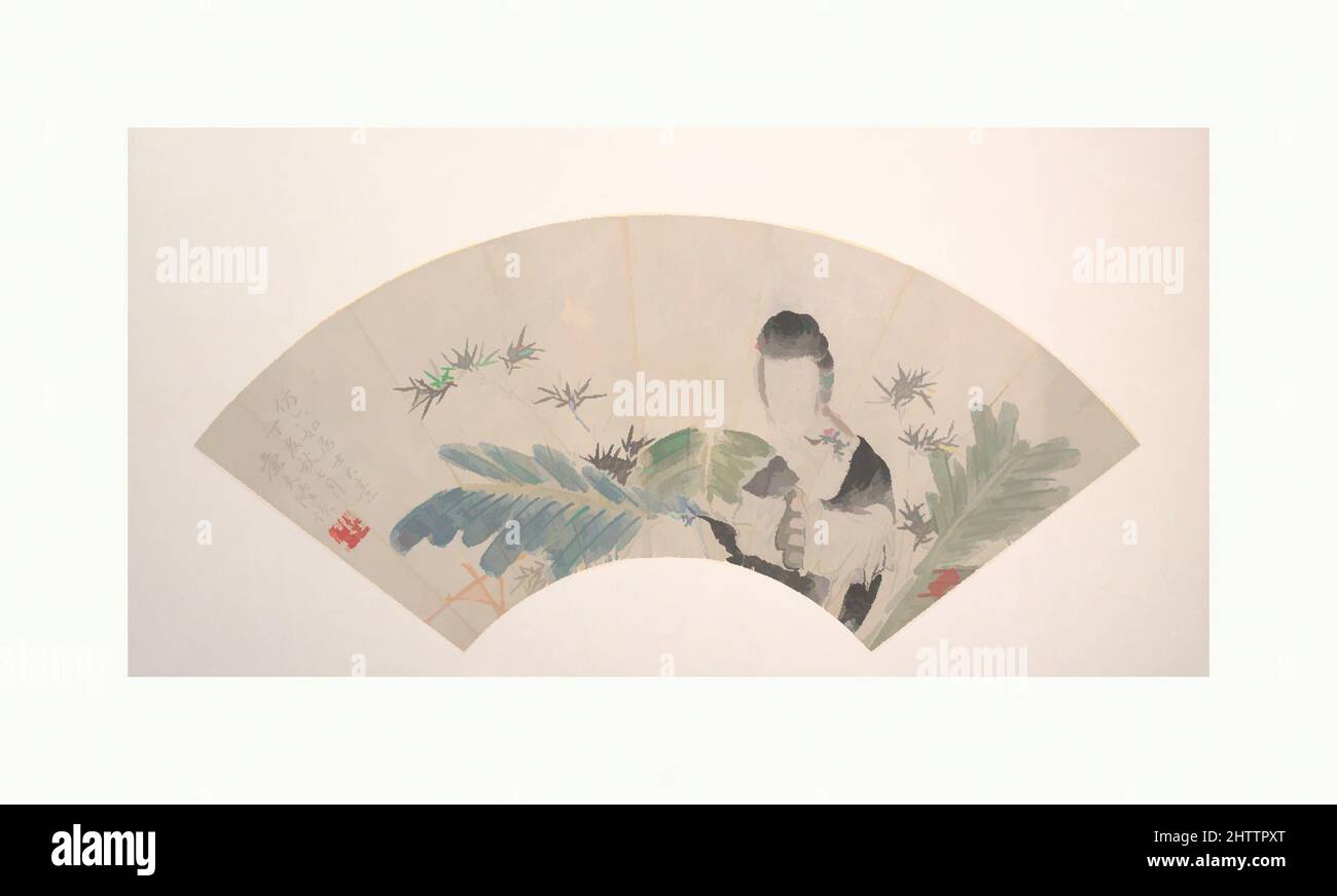 Arte ispirata da 近代, 陸恢, 美人, 扇面, Una bellezza, Dinastia Qing (1644–1911), datata 1887, Cina, ventola pieghevole montata come una foglia di album; inchiostro e colore su carta di allume, 6 3/4 x 18 7/8 pollici (17,1 x 47,9 cm), dipinti, Lu Hui (cinese, 1851–1920), bella signora di Luo Hui, come Qian Huian's is 'one in, opere classiche modernizzate da Artotop con un tuffo di modernità. Forme, colore e valore, impatto visivo accattivante sulle emozioni artistiche attraverso la libertà delle opere d'arte in modo contemporaneo. Un messaggio senza tempo che persegue una nuova direzione selvaggiamente creativa. Artisti che si rivolgono al supporto digitale e creano l'NFT Artotop Foto Stock