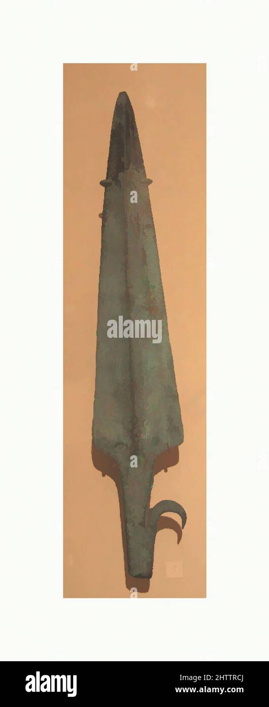 Arte ispirata da Harpoon, 1500–500 a.C., India, rame, 14 x 2 5/8 pollici (35,6 x 6,7 cm), lavorazione del metallo, opere classiche modernizzate da Artotop con un tuffo di modernità. Forme, colore e valore, impatto visivo accattivante sulle emozioni artistiche attraverso la libertà delle opere d'arte in modo contemporaneo. Un messaggio senza tempo che persegue una nuova direzione selvaggiamente creativa. Artisti che si rivolgono al supporto digitale e creano l'NFT Artotop Foto Stock