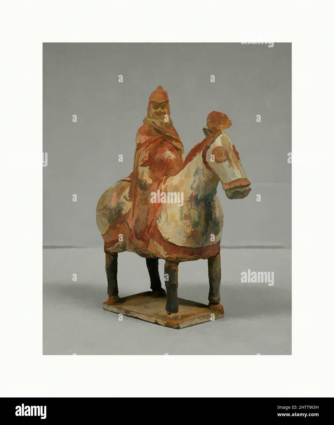 Arte ispirata da Figura di un soldato equestre, sei dinastie (220–589), 5th–6th secolo, Cina, ceramica, H. 8 poll. (20,3 cm); L. 7 1/2" (19,1 cm); W. 2 5/8" (6,7 cm), Tomb Pottery, opere classiche modernizzate da Artotop con un tuffo di modernità. Forme, colore e valore, impatto visivo accattivante sulle emozioni artistiche attraverso la libertà delle opere d'arte in modo contemporaneo. Un messaggio senza tempo che persegue una nuova direzione selvaggiamente creativa. Artisti che si rivolgono al supporto digitale e creano l'NFT Artotop Foto Stock