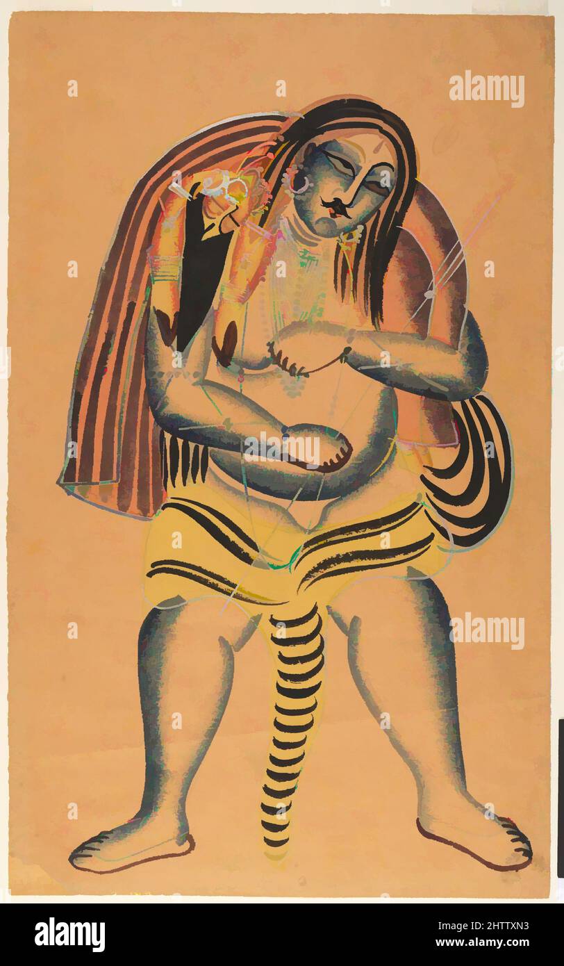 L'arte ispirata a Shiva porta il cadavere di Sati, ca. 1865–75, India (Bengala Occidentale, Calcutta, Khalighat), inchiostro, acquerello opaco e vernice argento su carta, 18 x 11 pollici (45,7 x 27,9 cm), dipinti, in questo dipinto, il dio Shiva porta sulle spalle il cadavere di sua moglie, Sati, opere classiche modernizzate da Artotop con un tuffo di modernità. Forme, colore e valore, impatto visivo accattivante sulle emozioni artistiche attraverso la libertà delle opere d'arte in modo contemporaneo. Un messaggio senza tempo che persegue una nuova direzione selvaggiamente creativa. Artisti che si rivolgono al supporto digitale e creano l'NFT Artotop Foto Stock