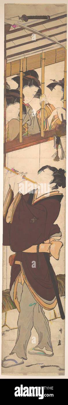 Arte ispirata A una scena di Capodanno, periodo Edo (1615–1868), Giappone, stampa a blocchi di legno policromi; inchiostro e colore su carta, totale: 28 1/4 x 4 13/16 pollici (71,8 x 12,2 cm), stampe, Torii Kiyonaga (giapponese, 1752–1815, opere classiche modernizzate da Artotop con un tuffo di modernità. Forme, colore e valore, impatto visivo accattivante sulle emozioni artistiche attraverso la libertà delle opere d'arte in modo contemporaneo. Un messaggio senza tempo che persegue una nuova direzione selvaggiamente creativa. Artisti che si rivolgono al supporto digitale e creano l'NFT Artotop Foto Stock