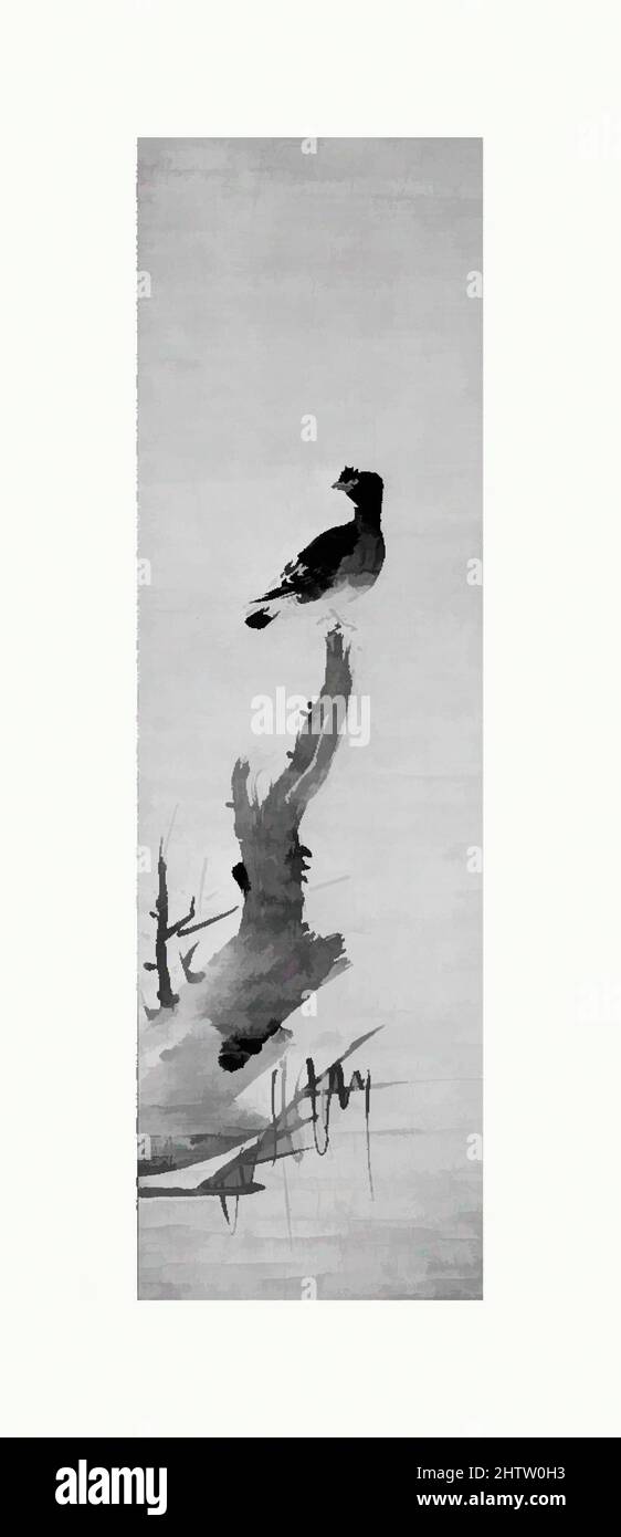 Arte ispirata da Bird on Tree (Haha-chō), periodo Muromachi (1392–1573), Giappone, Hanging scroll; inchiostro su carta, 40 1/2 x 12 poll. (102,9 x 30,5 cm), dipinti, attribuiti a Shūkō (giapponese, attivo 1504–20, opere classiche modernizzate da Artotop con un tuffo di modernità. Forme, colore e valore, impatto visivo accattivante sulle emozioni artistiche attraverso la libertà delle opere d'arte in modo contemporaneo. Un messaggio senza tempo che persegue una nuova direzione selvaggiamente creativa. Artisti che si rivolgono al supporto digitale e creano l'NFT Artotop Foto Stock