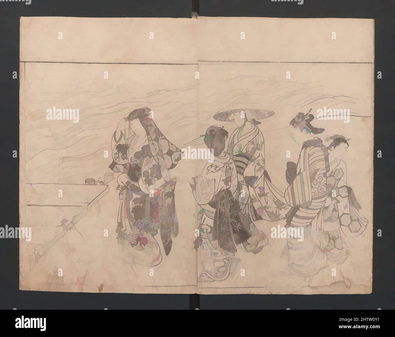 Arte ispirata da una Guida ai dipinti, periodo Edo (1615-1868), 1731, Giappone, un volume, Bianco e nero, venticinque fogli da due pagine; inchiostro su carta, totale: 10 1/4 x 6 1/2in. (26 x 16,5cm), Libri illustrati, Nishikawa Sukenobu (giapponese, 1671–1750, opere classiche modernizzate da Artotop con un tuffo di modernità. Forme, colore e valore, impatto visivo accattivante sulle emozioni artistiche attraverso la libertà delle opere d'arte in modo contemporaneo. Un messaggio senza tempo che persegue una nuova direzione selvaggiamente creativa. Artisti che si rivolgono al supporto digitale e creano l'NFT Artotop Foto Stock