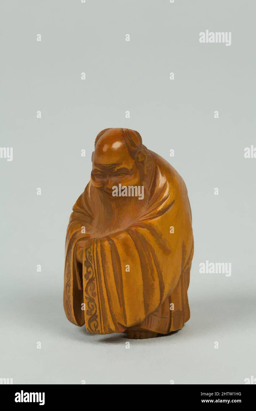 Arte ispirata a Netsuke, periodo Edo (1615-1868), fine 18th secolo, Giappone, legno, H. 1 5/8 poll. (4,1 cm), Netsuke, opere classiche modernizzate da Artotop con un tuffo di modernità. Forme, colore e valore, impatto visivo accattivante sulle emozioni artistiche attraverso la libertà delle opere d'arte in modo contemporaneo. Un messaggio senza tempo che persegue una nuova direzione selvaggiamente creativa. Artisti che si rivolgono al supporto digitale e creano l'NFT Artotop Foto Stock