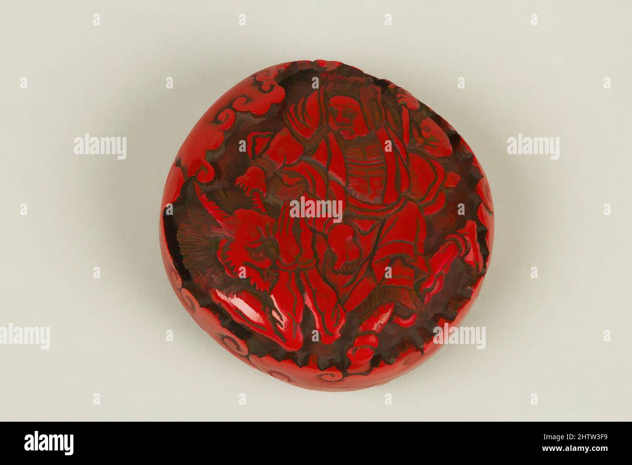 Arte ispirata a Netsuke, periodo Edo (1615-1868), 18th secolo, Giappone, lacca rossa, H. 1/2 poll. (1,3 cm); Diam. 2 poll. (5,1 cm), Netsuke, opere classiche modernizzate da Artotop con un tuffo di modernità. Forme, colore e valore, impatto visivo accattivante sulle emozioni artistiche attraverso la libertà delle opere d'arte in modo contemporaneo. Un messaggio senza tempo che persegue una nuova direzione selvaggiamente creativa. Artisti che si rivolgono al supporto digitale e creano l'NFT Artotop Foto Stock