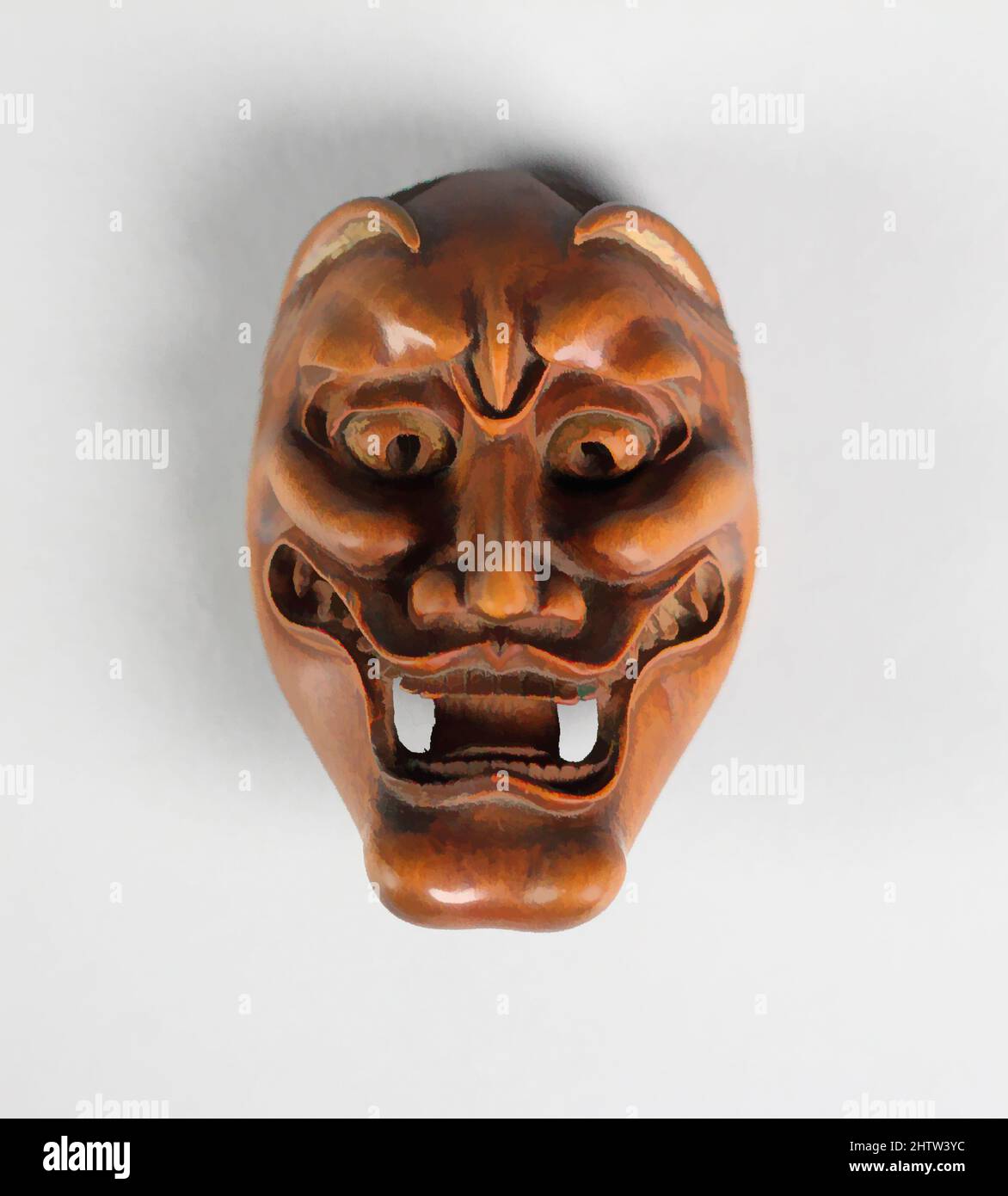 Arte ispirata da Netsuke di Noh Mask: Hannya, 19th secolo, Giappone, legno, H. 2 5/8 pollici. (6,7 cm); W. 1 5/8" (4,1 cm); D. 1 1/8" (2,9 cm), Netsuke, opere classiche modernizzate da Artotop con un tuffo di modernità. Forme, colore e valore, impatto visivo accattivante sulle emozioni artistiche attraverso la libertà delle opere d'arte in modo contemporaneo. Un messaggio senza tempo che persegue una nuova direzione selvaggiamente creativa. Artisti che si rivolgono al supporto digitale e creano l'NFT Artotop Foto Stock