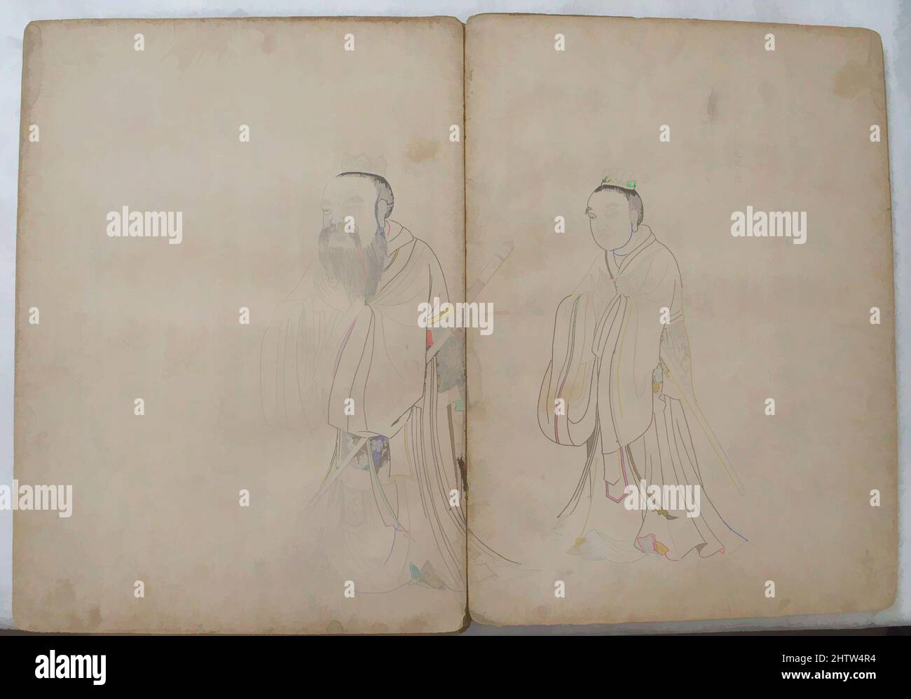 Arte ispirata dalla vita di Confucio, probabilmente la tarda dinastia Qing (1644–1911), Cina, quattro volumi di libri stampati a blocchi di legno; inchiostro su carta, ciascuno: 14 3/4 x 10 3/4 x 1 pollici. (37,5 x 27,3 x 2,5 cm), Libri illustrati, opere classiche modernizzate da Artotop con un tocco di modernità. Forme, colore e valore, impatto visivo accattivante sulle emozioni artistiche attraverso la libertà delle opere d'arte in modo contemporaneo. Un messaggio senza tempo che persegue una nuova direzione selvaggiamente creativa. Artisti che si rivolgono al supporto digitale e creano l'NFT Artotop Foto Stock