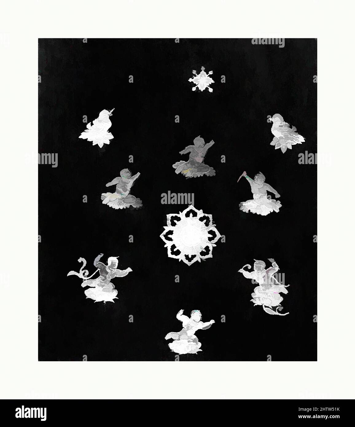 Arte ispirata a dieci pezzi di Inlay, dinastia Tang (618–907), Cina, Argento, schermo: 7 3/8 x 6 1/2 pollici (18,7 x 16,5 cm), lavorazione del metallo, opere classiche modernizzate da Artotop con un tuffo di modernità. Forme, colore e valore, impatto visivo accattivante sulle emozioni artistiche attraverso la libertà delle opere d'arte in modo contemporaneo. Un messaggio senza tempo che persegue una nuova direzione selvaggiamente creativa. Artisti che si rivolgono al supporto digitale e creano l'NFT Artotop Foto Stock