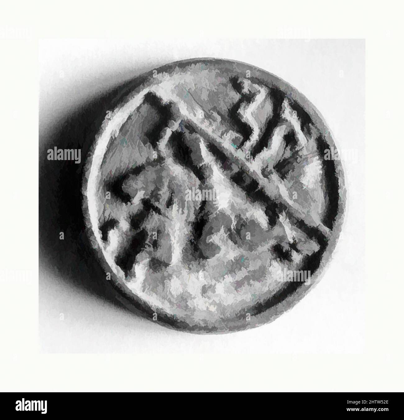 Arte ispirata da Belt Ornament, Six Dynasties (220–589), Cina, Bronzo, Diam. 1 13/16 poll. (4,6 cm), lavorazione del metallo, opere classiche modernizzate da Artotop con un tuffo di modernità. Forme, colore e valore, impatto visivo accattivante sulle emozioni artistiche attraverso la libertà delle opere d'arte in modo contemporaneo. Un messaggio senza tempo che persegue una nuova direzione selvaggiamente creativa. Artisti che si rivolgono al supporto digitale e creano l'NFT Artotop Foto Stock