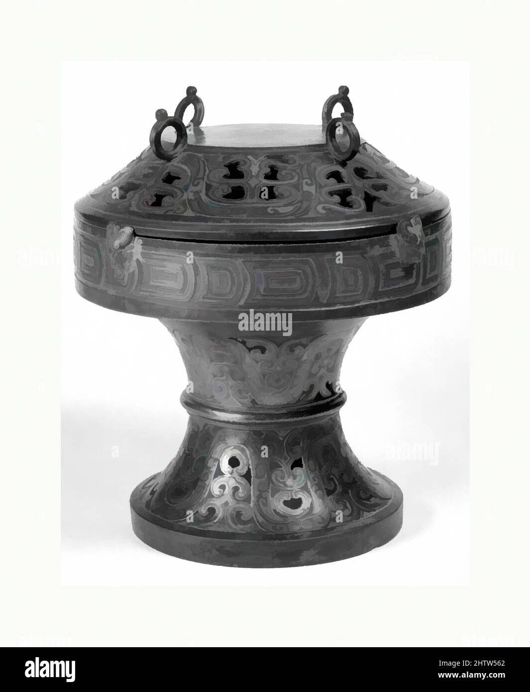 Arte ispirata da Ritual che offre nave, Song (960–1279)–Ming (1368–1644) dinastia, 12th–17th secolo, Cina, Bronzo con argento e oro intarsato su rame, H. 11 1/8 poll. (28,3 cm); Diam. 9 3/4 poll. (24,8 cm), lavorazione del metallo, opere classiche modernizzate da Artotop con un tuffo di modernità. Forme, colore e valore, impatto visivo accattivante sulle emozioni artistiche attraverso la libertà delle opere d'arte in modo contemporaneo. Un messaggio senza tempo che persegue una nuova direzione selvaggiamente creativa. Artisti che si rivolgono al supporto digitale e creano l'NFT Artotop Foto Stock