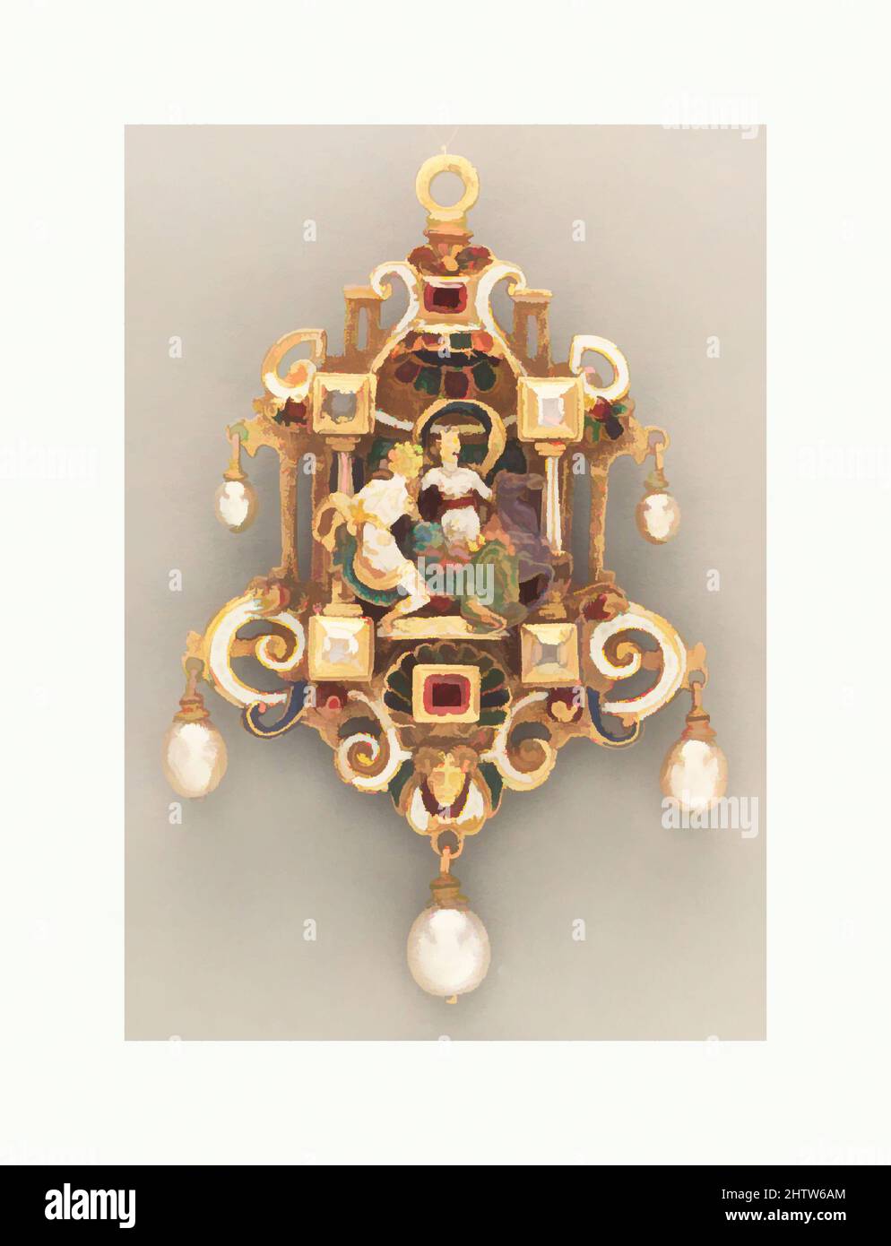 Arte ispirata al pendente in stile cinquecentesco, 19th secolo, italiano, oro, smalto, Altezza: 2 5/8 cm (6,7 cm), Metalwork-Gold e Platinum, opere classiche modernizzate da Artotop con un tuffo di modernità. Forme, colore e valore, impatto visivo accattivante sulle emozioni artistiche attraverso la libertà delle opere d'arte in modo contemporaneo. Un messaggio senza tempo che persegue una nuova direzione selvaggiamente creativa. Artisti che si rivolgono al supporto digitale e creano l'NFT Artotop Foto Stock