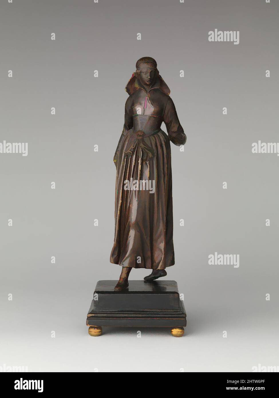 Arte ispirata da Maiden, 1585–94, francese, possibilmente berlina, bronzo, H. (senza base): 8 1/4 poll., 4LB. (21 cm, 1,8144kg), scultura-Bronzo, Barthélemy Prieur (francese, Berzieux ca. 1536–1611 Parigi), queste sono le più ampiamente replicate delle statuette di Prieur. C'è un contrasto implicito, opere classiche modernizzate da Artotop con un tuffo di modernità. Forme, colore e valore, impatto visivo accattivante sulle emozioni artistiche attraverso la libertà delle opere d'arte in modo contemporaneo. Un messaggio senza tempo che persegue una nuova direzione selvaggiamente creativa. Artisti che si rivolgono al supporto digitale e creano l'NFT Artotop Foto Stock