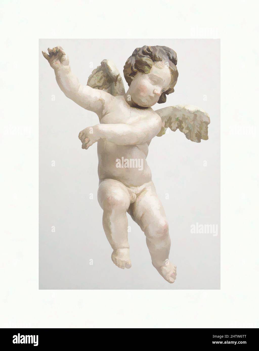 Arte ispirata a Cherub, seconda metà del 18th secolo, italiana, Napoli, legno policromato, H. 7 9/16 poll. (19,2 cm.), Crèche, opere classiche modernizzate da Artotop con un tuffo di modernità. Forme, colore e valore, impatto visivo accattivante sulle emozioni artistiche attraverso la libertà delle opere d'arte in modo contemporaneo. Un messaggio senza tempo che persegue una nuova direzione selvaggiamente creativa. Artisti che si rivolgono al supporto digitale e creano l'NFT Artotop Foto Stock