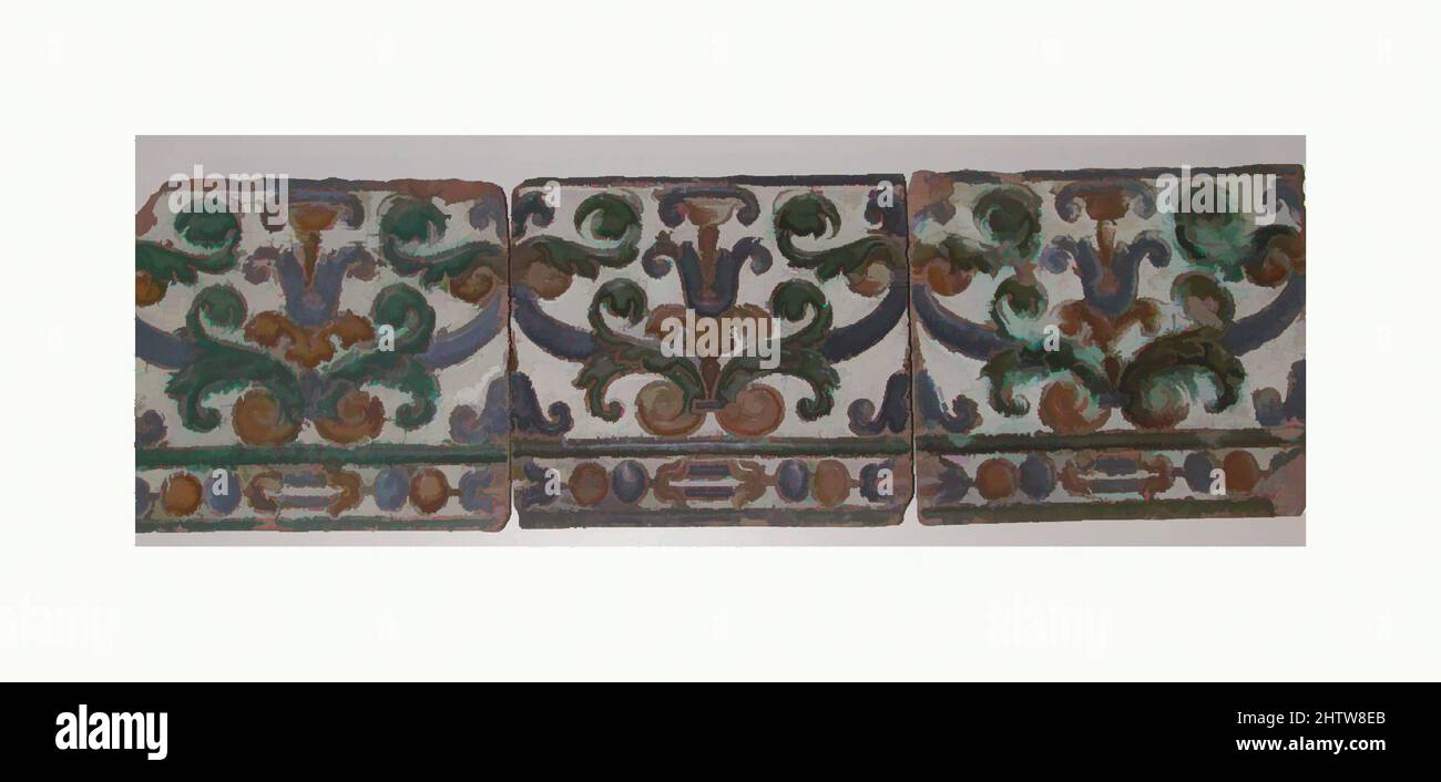 Arte ispirata alle piastrelle delle pareti, 16th secolo, spagnolo, Siviglia, terracotta vetrata, Totale (a): 5 1/2 x 5 3/16 pollici (14 x 13,2 cm), Ceramica-ceramica, opere classiche modernizzate da Artotop con un tuffo di modernità. Forme, colore e valore, impatto visivo accattivante sulle emozioni artistiche attraverso la libertà delle opere d'arte in modo contemporaneo. Un messaggio senza tempo che persegue una nuova direzione selvaggiamente creativa. Artisti che si rivolgono al supporto digitale e creano l'NFT Artotop Foto Stock