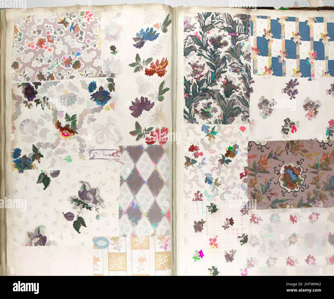 Art Inspired by Textile Sample Book, 1860–70, francese, H. 18 3/4 x W. 14 pollici, Textiles-Sample Books, opere classiche modernizzate da Artotop con un tuffo di modernità. Forme, colore e valore, impatto visivo accattivante sulle emozioni artistiche attraverso la libertà delle opere d'arte in modo contemporaneo. Un messaggio senza tempo che persegue una nuova direzione selvaggiamente creativa. Artisti che si rivolgono al supporto digitale e creano l'NFT Artotop Foto Stock