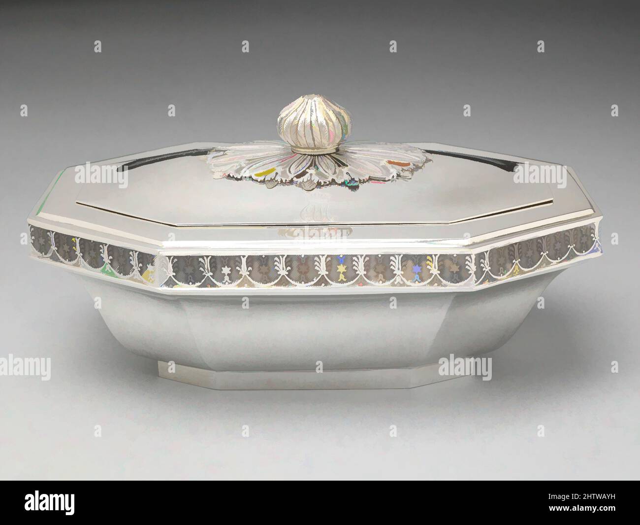 Arte ispirata a Box, ca. 1800, tedesco, Stoccarda, argento, totale: 4 1/2 x 9 x 4 1/2 pollici, 2,5lb. (11,4 x 22,9 x 11,4 cm, 1133g), Metalwork-Silver, queste scatole d'argento, parte di argento più grande, presumibilmente sono state utilizzate per mantenere dolci e altre prelibatezze, come la forma comoda e strettamente chiusa, opere classiche modernizzate da Artotop con un tuffo di modernità. Forme, colore e valore, impatto visivo accattivante sulle emozioni artistiche attraverso la libertà delle opere d'arte in modo contemporaneo. Un messaggio senza tempo che persegue una nuova direzione selvaggiamente creativa. Artisti che si rivolgono al supporto digitale e creano l'NFT Artotop Foto Stock Arte ispirata a Box, ca. 1800, tedesco, Stoccarda, argento, totale: 4 1/2 x 9 x 4 1/2 pollici, 2,5lb. (11,4 x 22,9 x 11,4 cm, 1133g), Metalwork-Silver, queste scatole d'argento, parte di argento più grande, presumibilmente sono state utilizzate per mantenere dolci e altre prelibatezze, come la forma comoda e strettamente chiusa, opere classiche modernizzate da Artotop con un tuffo di modernità. Forme, colore e valore, impatto visivo accattivante sulle emozioni artistiche attraverso la libertà delle opere d'arte in modo contemporaneo. Un messaggio senza tempo che persegue una nuova direzione selvaggiamente creativa. Artisti che si rivolgono al supporto digitale e creano l'NFT Artotop Foto Stock