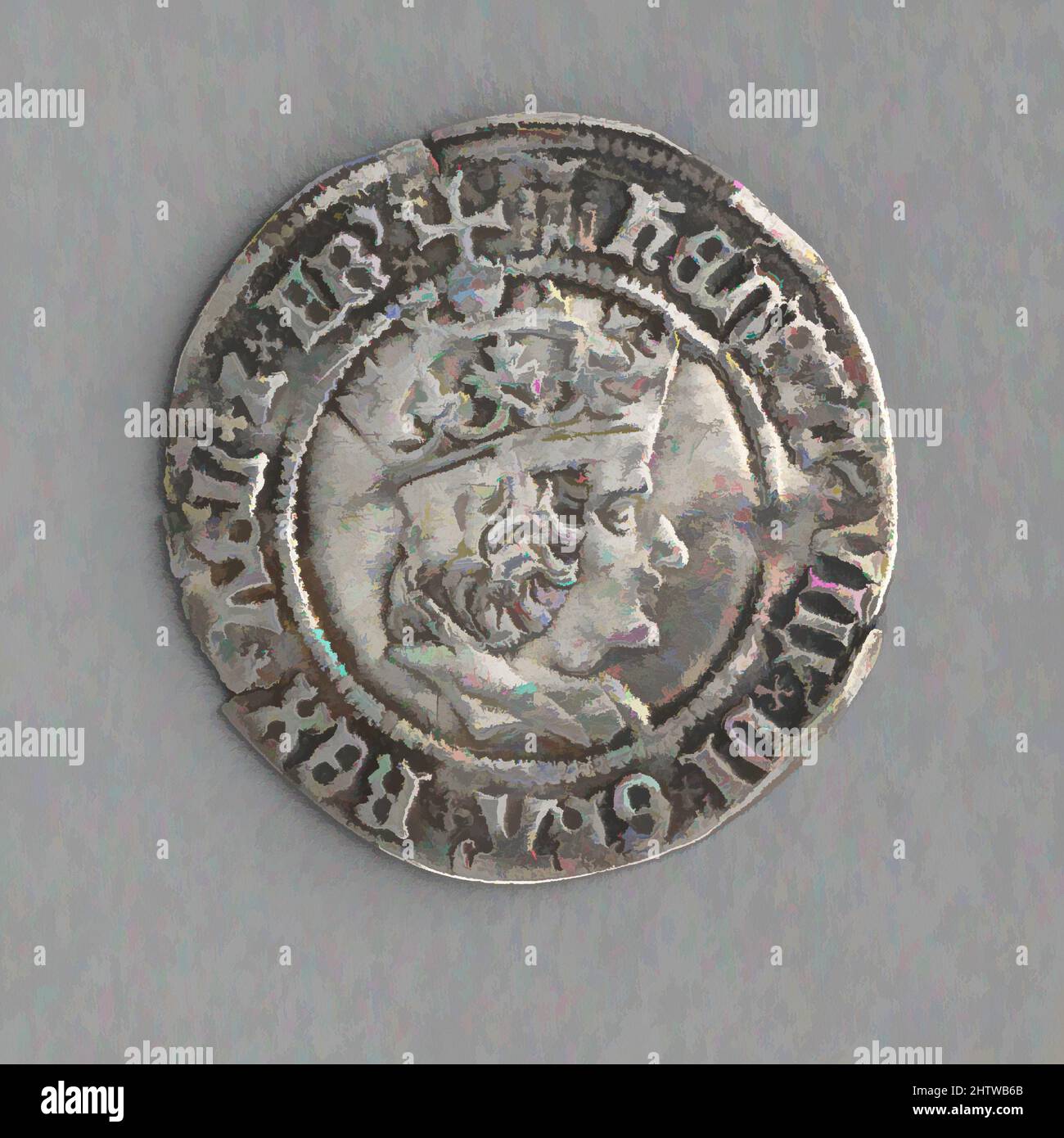 Arte ispirata da Groat of Henry VIII (primo conio), 1509–26, inglese, argento, diametro: 15/16" (2,4 cm), monete, opere classiche modernizzate da Artotop con un tuffo di modernità. Forme, colore e valore, impatto visivo accattivante sulle emozioni artistiche attraverso la libertà delle opere d'arte in modo contemporaneo. Un messaggio senza tempo che persegue una nuova direzione selvaggiamente creativa. Artisti che si rivolgono al supporto digitale e creano l'NFT Artotop Foto Stock