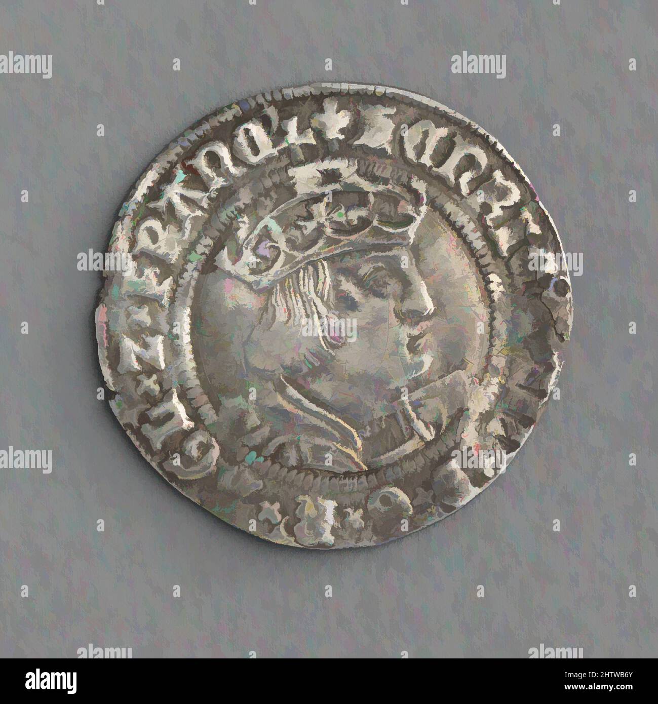 Arte ispirata da Groat di Enrico VIII (secondo conio), ca. 1526–30, inglese, argento, diametro: 15/16 poll. (2,4 cm), monete, opere classiche modernizzate da Artotop con un tuffo di modernità. Forme, colore e valore, impatto visivo accattivante sulle emozioni artistiche attraverso la libertà delle opere d'arte in modo contemporaneo. Un messaggio senza tempo che persegue una nuova direzione selvaggiamente creativa. Artisti che si rivolgono al supporto digitale e creano l'NFT Artotop Foto Stock