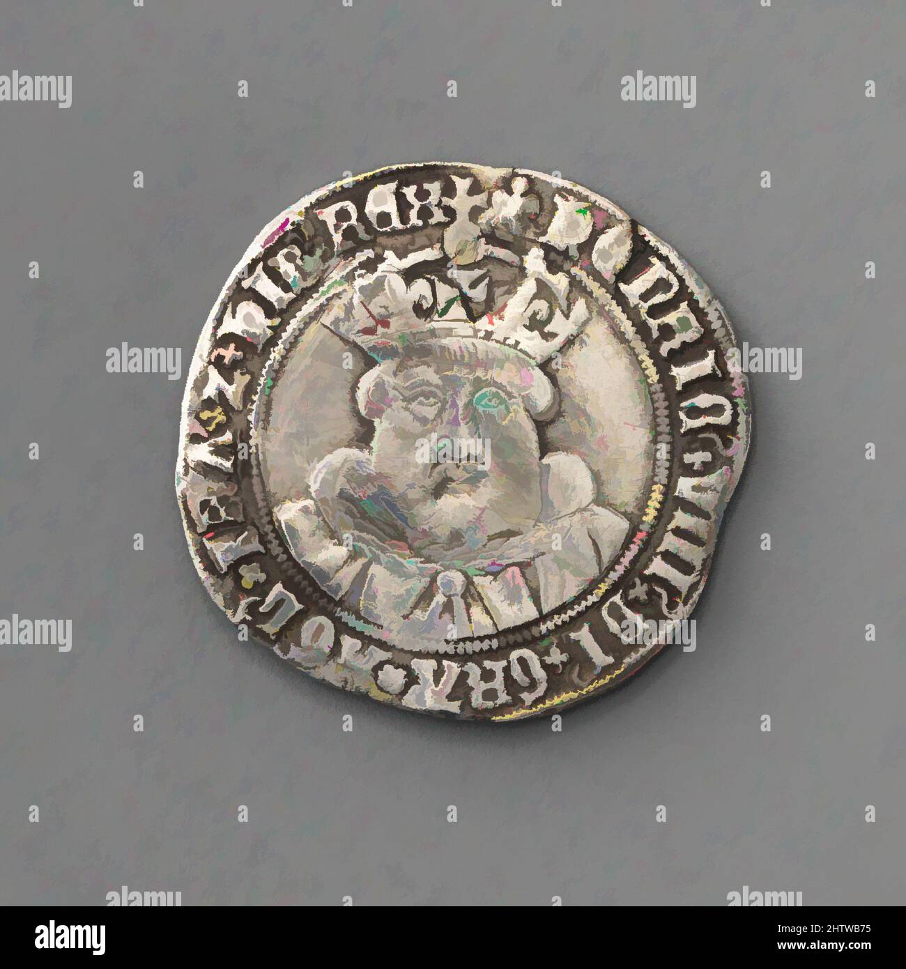 Arte ispirata da Testoon di Enrico VIII (terzo conio), 1509–47, britannico, Londra, Argento, Diametro: 1 1/8 poll. (2,9 cm), monete, opere classiche modernizzate da Artotop con un tuffo di modernità. Forme, colore e valore, impatto visivo accattivante sulle emozioni artistiche attraverso la libertà delle opere d'arte in modo contemporaneo. Un messaggio senza tempo che persegue una nuova direzione selvaggiamente creativa. Artisti che si rivolgono al supporto digitale e creano l'NFT Artotop Foto Stock