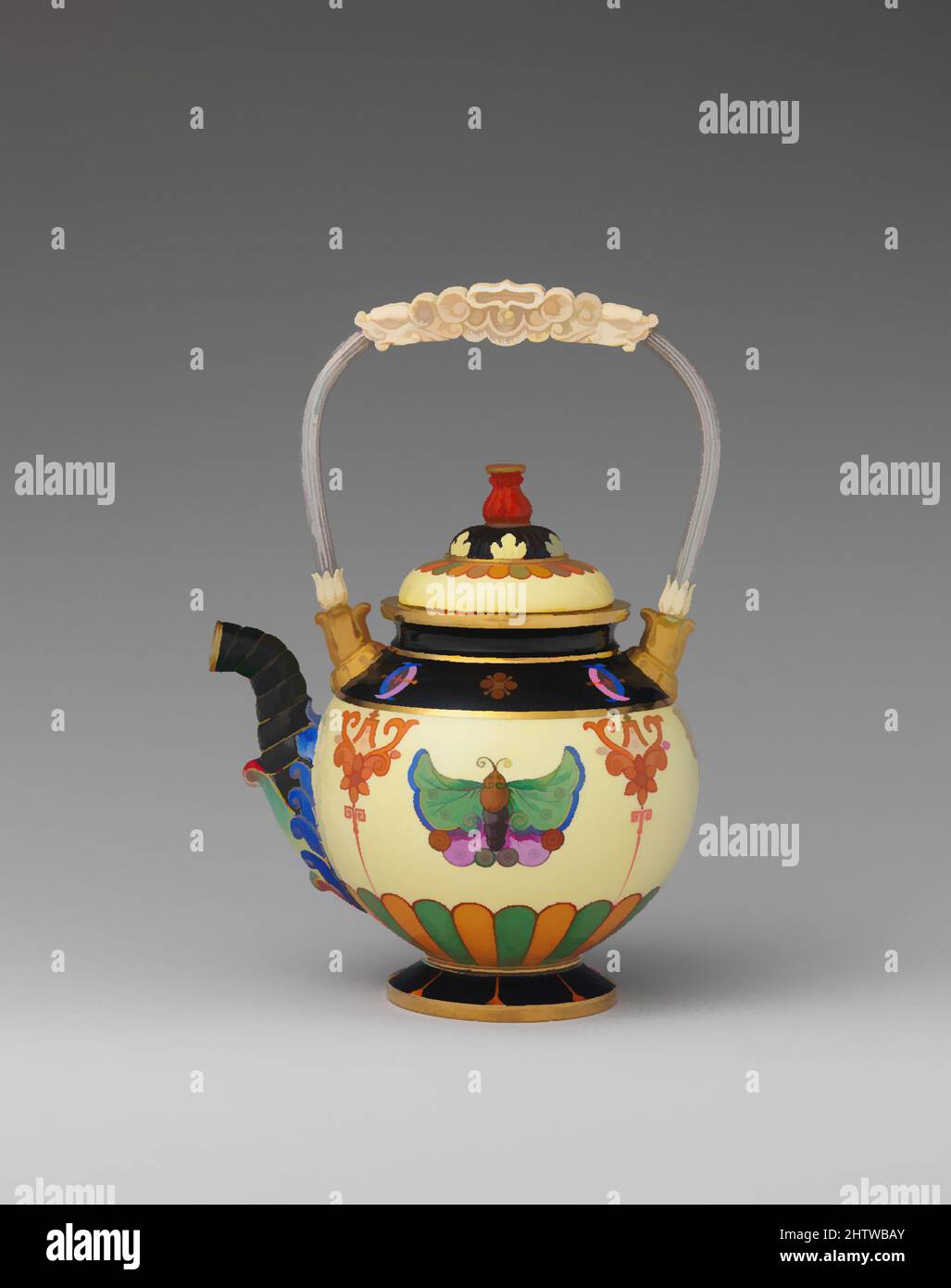 Arte ispirata a Teapot, 1832–34, francese, Sèvres, porcellana a pasta dura, Argento, avorio, totale (confermato): 7 1/4 x 5 1/16 poll. (18,4 x 12,9 cm), ceramica-porcellana, questa teiera è una delle creazioni più suggestive e originali della manifattura Sèvres dalla prima metà delle, opere classiche modernizzate da Artotop con un tuffo di modernità. Forme, colore e valore, impatto visivo accattivante sulle emozioni artistiche attraverso la libertà delle opere d'arte in modo contemporaneo. Un messaggio senza tempo che persegue una nuova direzione selvaggiamente creativa. Artisti che si rivolgono al supporto digitale e creano l'NFT Artotop Foto Stock